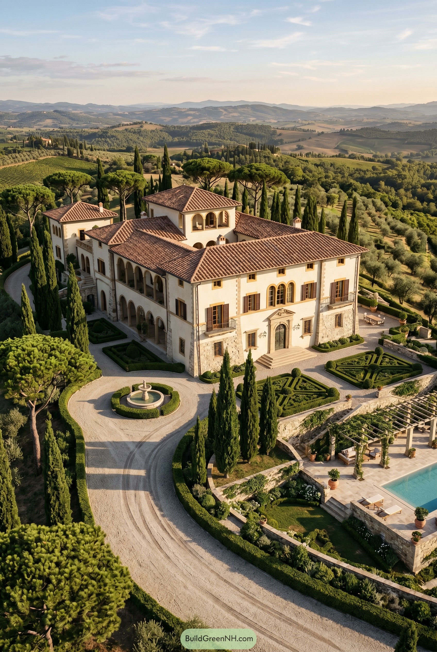 Grand Tuscan villa with formal gardens and pool