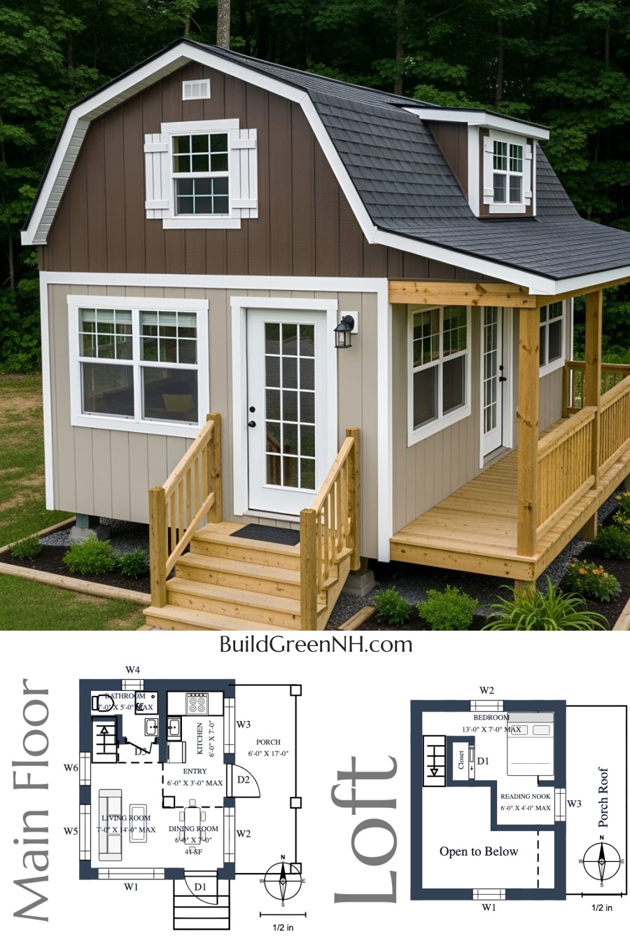 Tiny Loft Barnhouse Floorplans, 1 Bed, 1 Bath, 324 sq. ft.