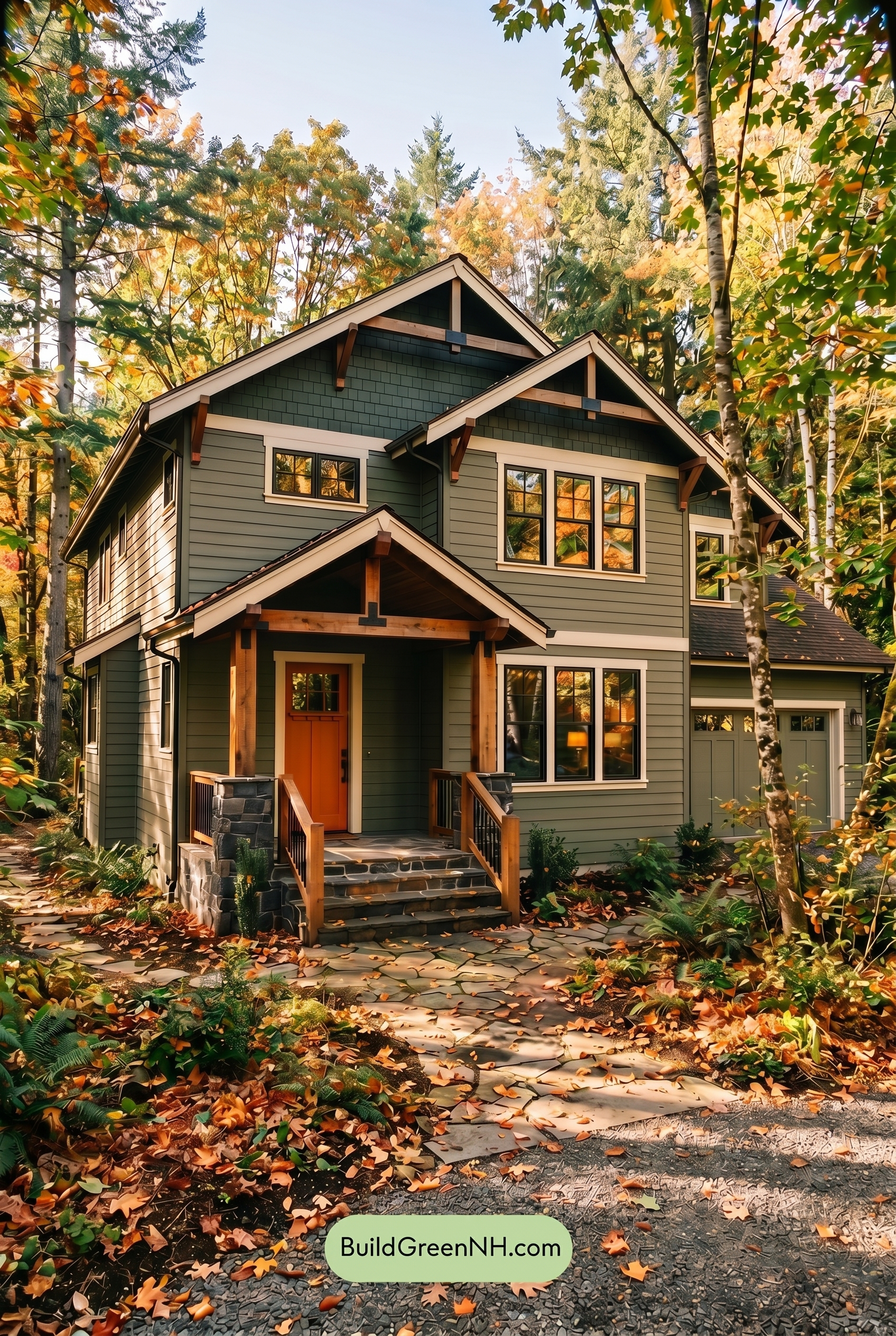 Single Story, 0 Beds, 0 Baths, 0 sq. ft., Sage Green Based Craftsman House Exterior Color Scheme: Cedar Shade Retreat - Golden Hour