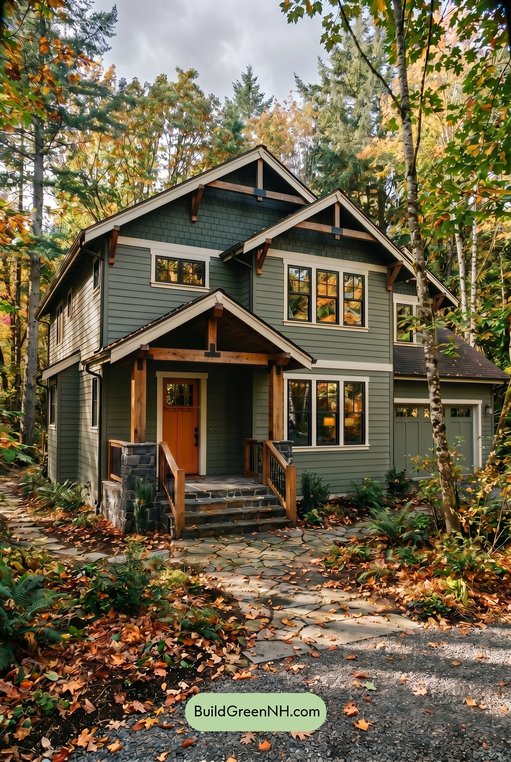 Single Story, 0 Beds, 0 Baths, 0 sq. ft., Sage Green Based Craftsman House Exterior Color Scheme: Cedar Shade Retreat - Overcast