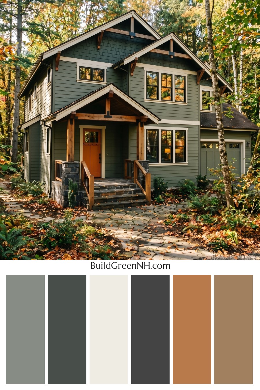 Single Story, 0 Beds, 0 Baths, 0 sq. ft., Sage Green Based Craftsman House Exterior Color Scheme: Cedar Shade Retreat