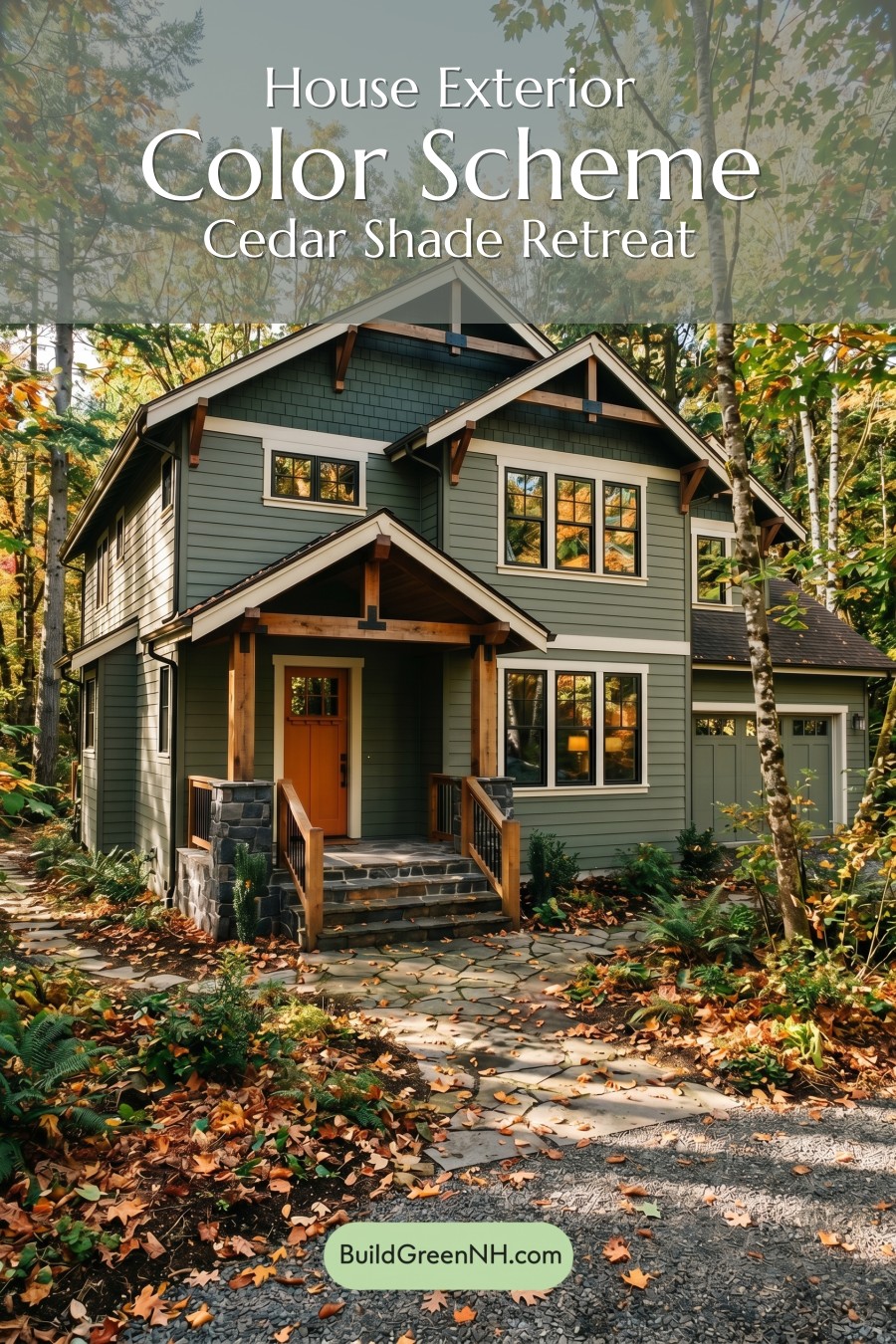 Single Story, 0 Beds, 0 Baths, 0 sq. ft., Sage Green Based Craftsman House Exterior Color Scheme: Cedar Shade Retreat