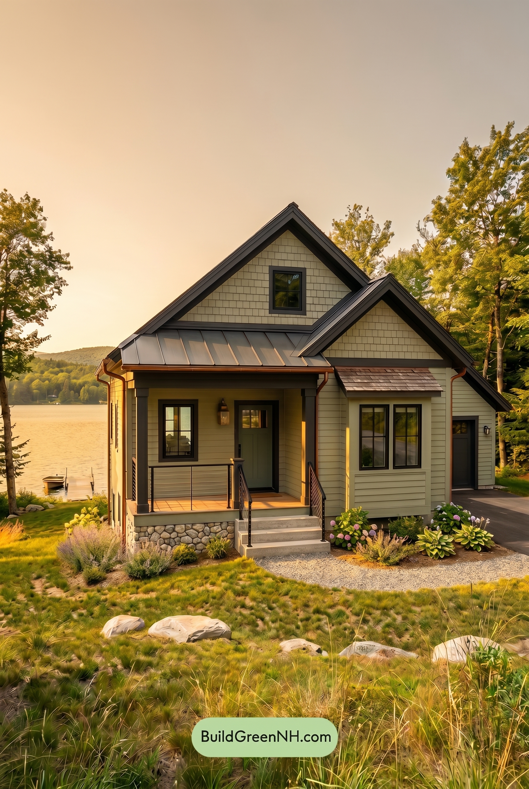 Single Story, 0 Beds, 0 Baths, 0 sq. ft., Sage Green Based Craftsman House Exterior Color Scheme: Dusty Green, Charcoal, Copper Brown - Golden Hour