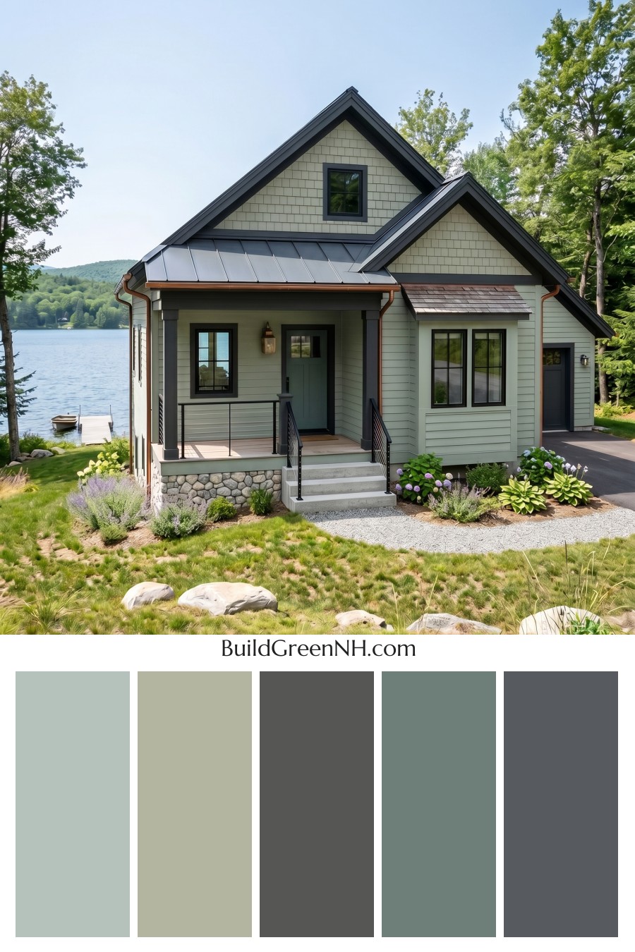 Single Story, 0 Beds, 0 Baths, 0 sq. ft., Sage Green Based Craftsman House Exterior Color Scheme: Dusty Green, Charcoal, Copper Brown