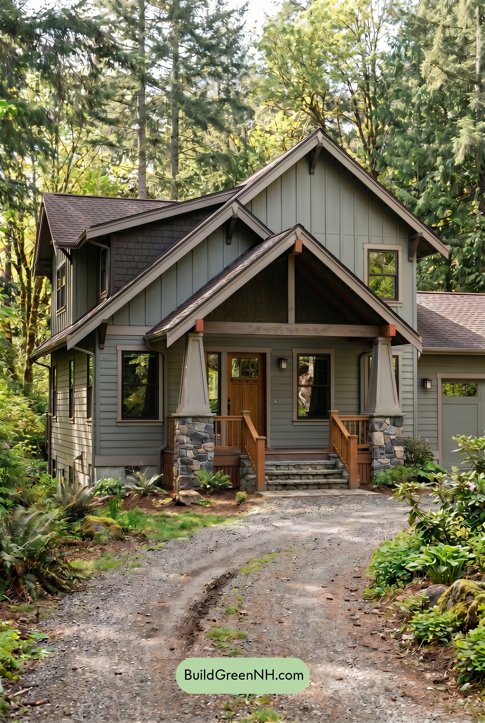 Single Story, 0 Beds, 0 Baths, 0 sq. ft., Sage Green Based Craftsman House Exterior Color Scheme: Gray Green, Clay, Warm Wood - Overcast