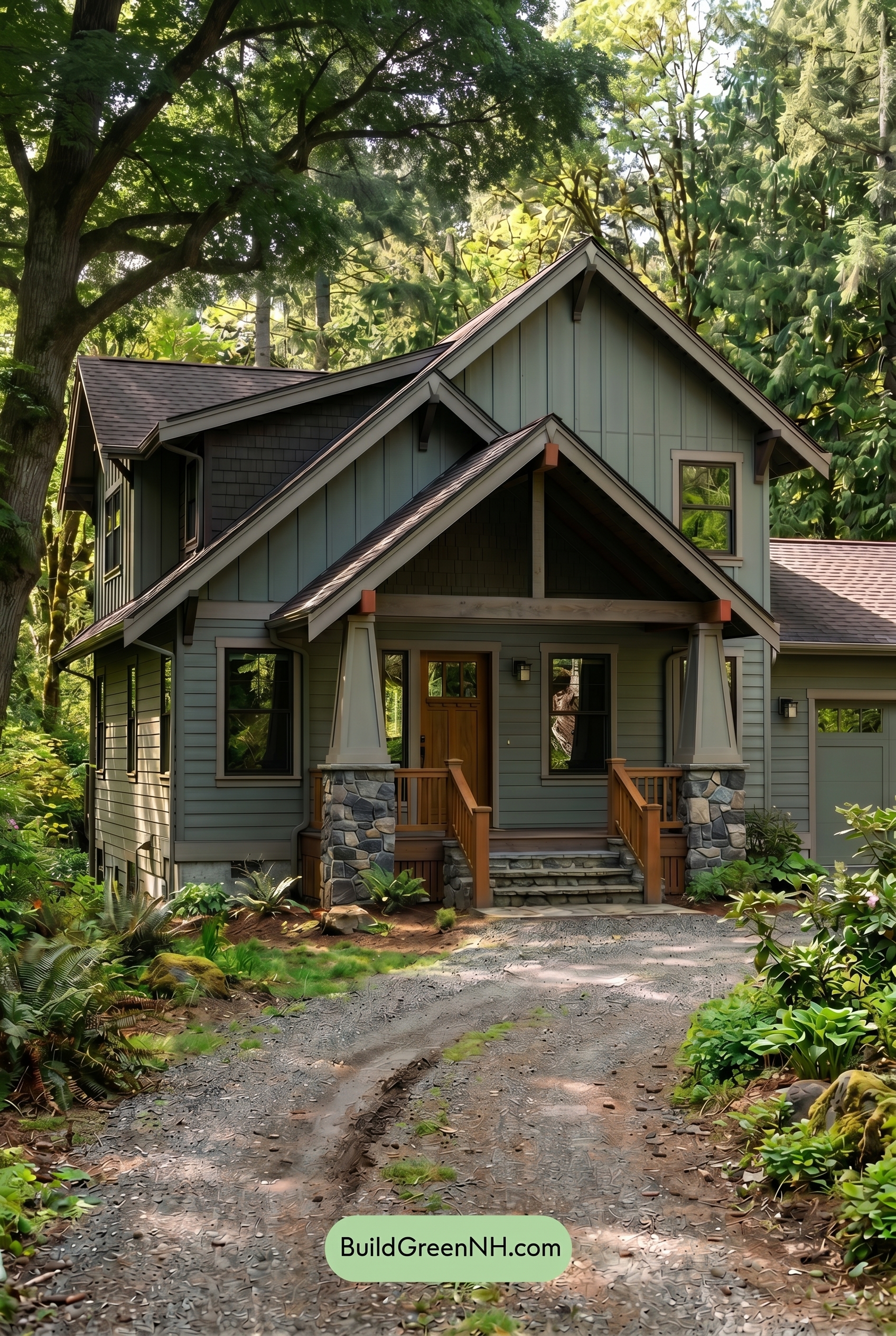 Single Story, 0 Beds, 0 Baths, 0 sq. ft., Sage Green Based Craftsman House Exterior Color Scheme: Gray Green, Clay, Warm Wood - Shade