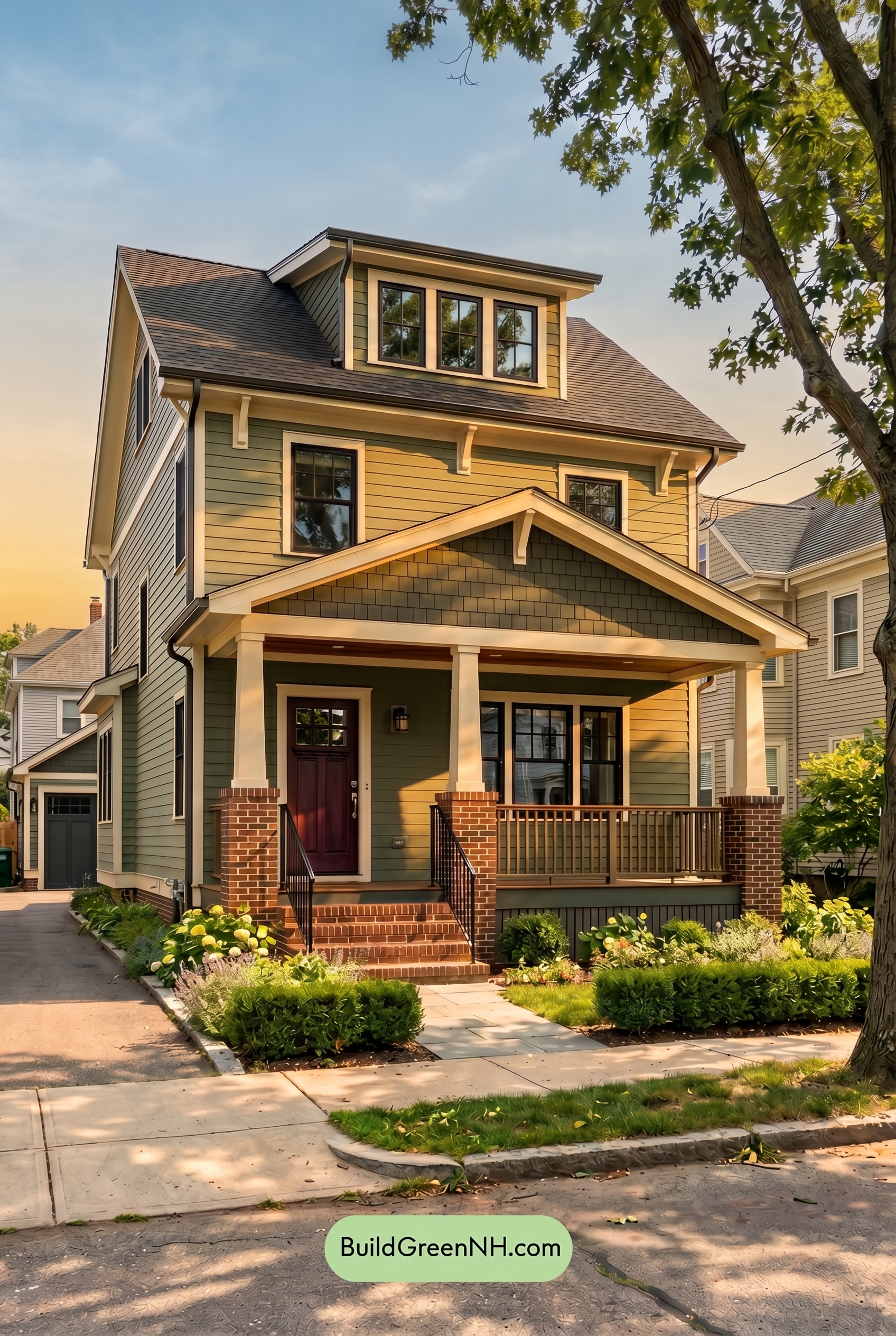 Single Story, 0 Beds, 0 Baths, 0 sq. ft., Sage Green Based Craftsman House Exterior Color Scheme: Main Street Softness - Golden Hour