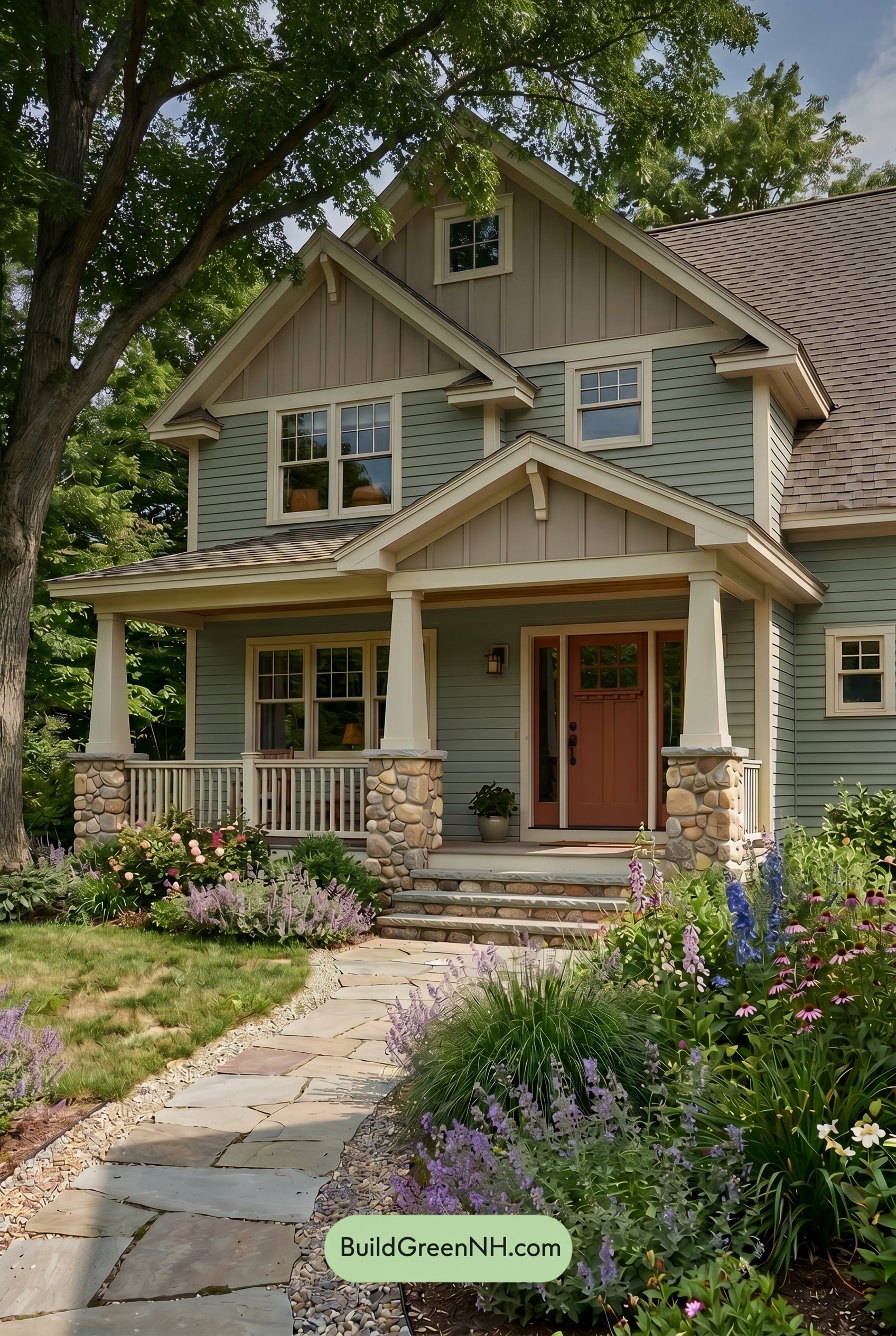 Single Story, 0 Beds, 0 Baths, 0 sq. ft., Sage Green Based Craftsman House Exterior Color Scheme: Meadow Porch Stillness - Shade