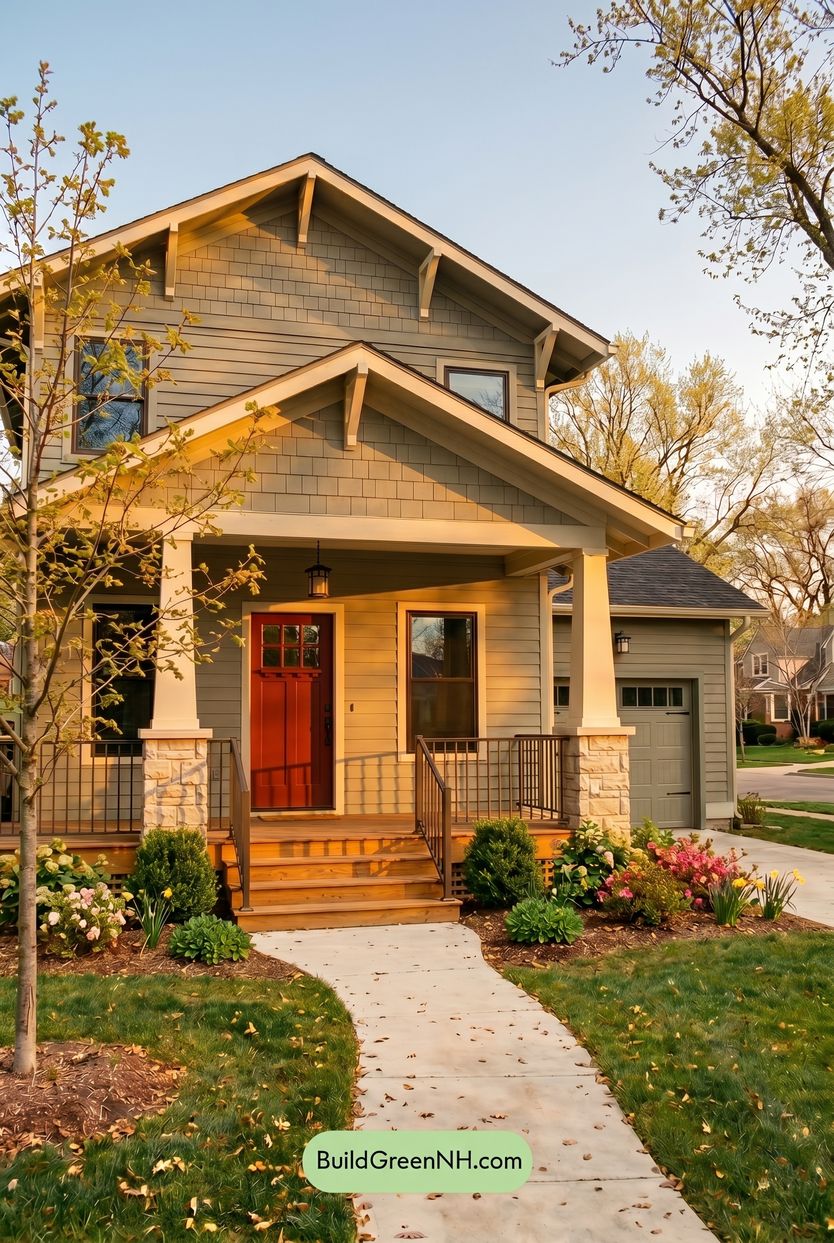 Single Story, 0 Beds, 0 Baths, 0 sq. ft., Sage Green Based Craftsman House Exterior Color Scheme: Quiet Hearth Welcome - Golden Hour