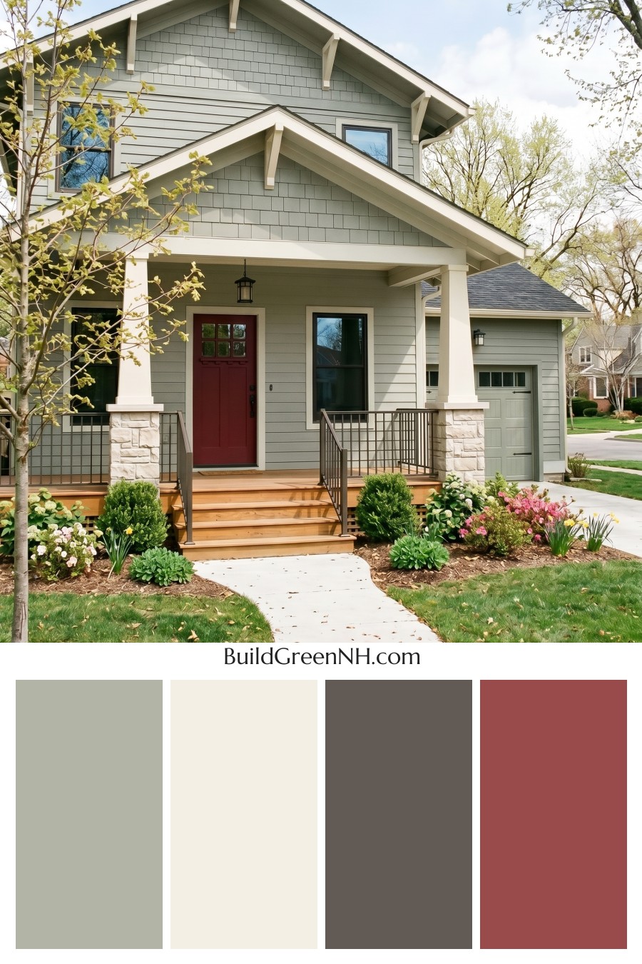 Single Story, 0 Beds, 0 Baths, 0 sq. ft., Sage Green Based Craftsman House Exterior Color Scheme: Quiet Hearth Welcome