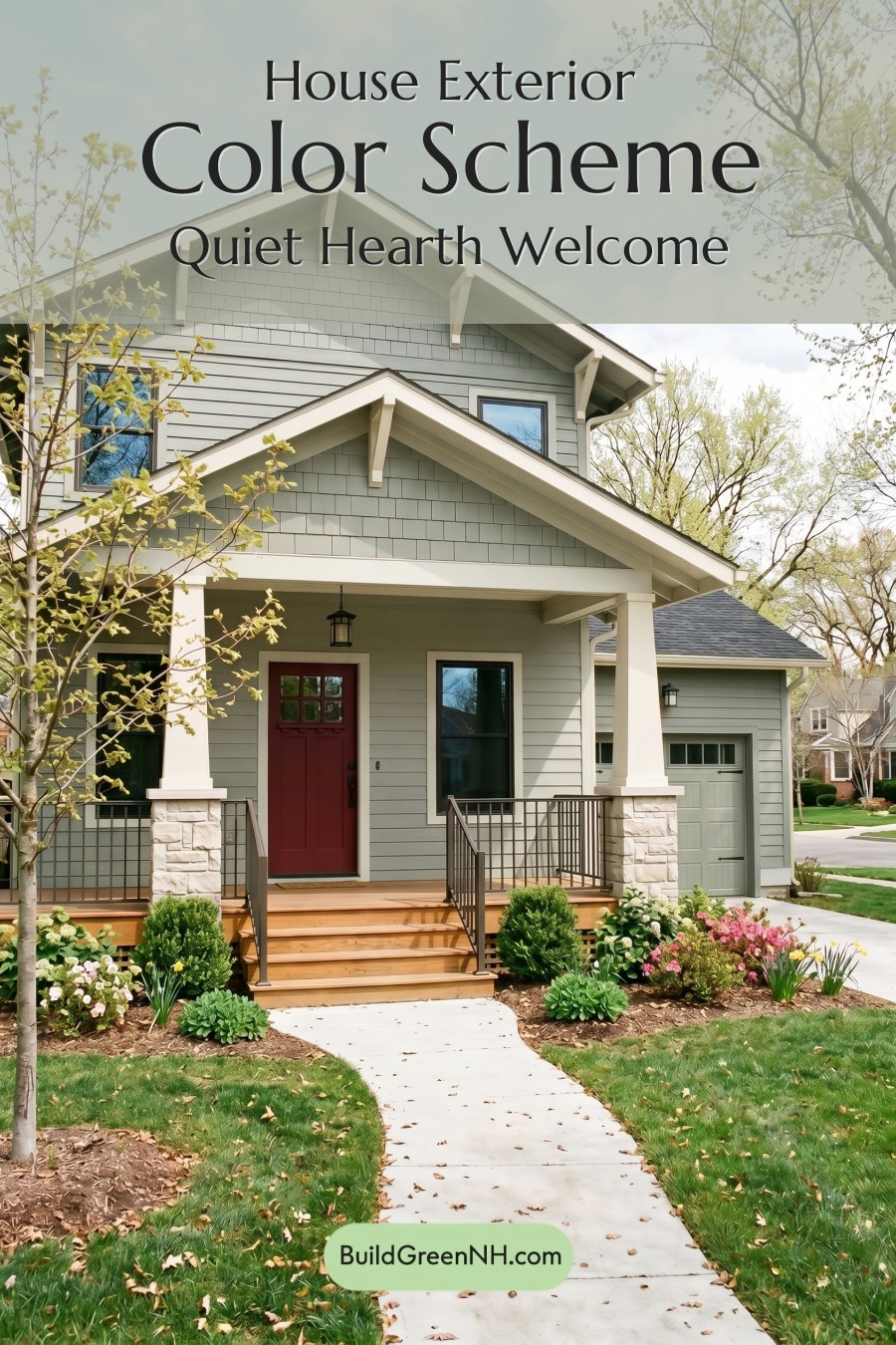 Single Story, 0 Beds, 0 Baths, 0 sq. ft., Sage Green Based Craftsman House Exterior Color Scheme: Quiet Hearth Welcome