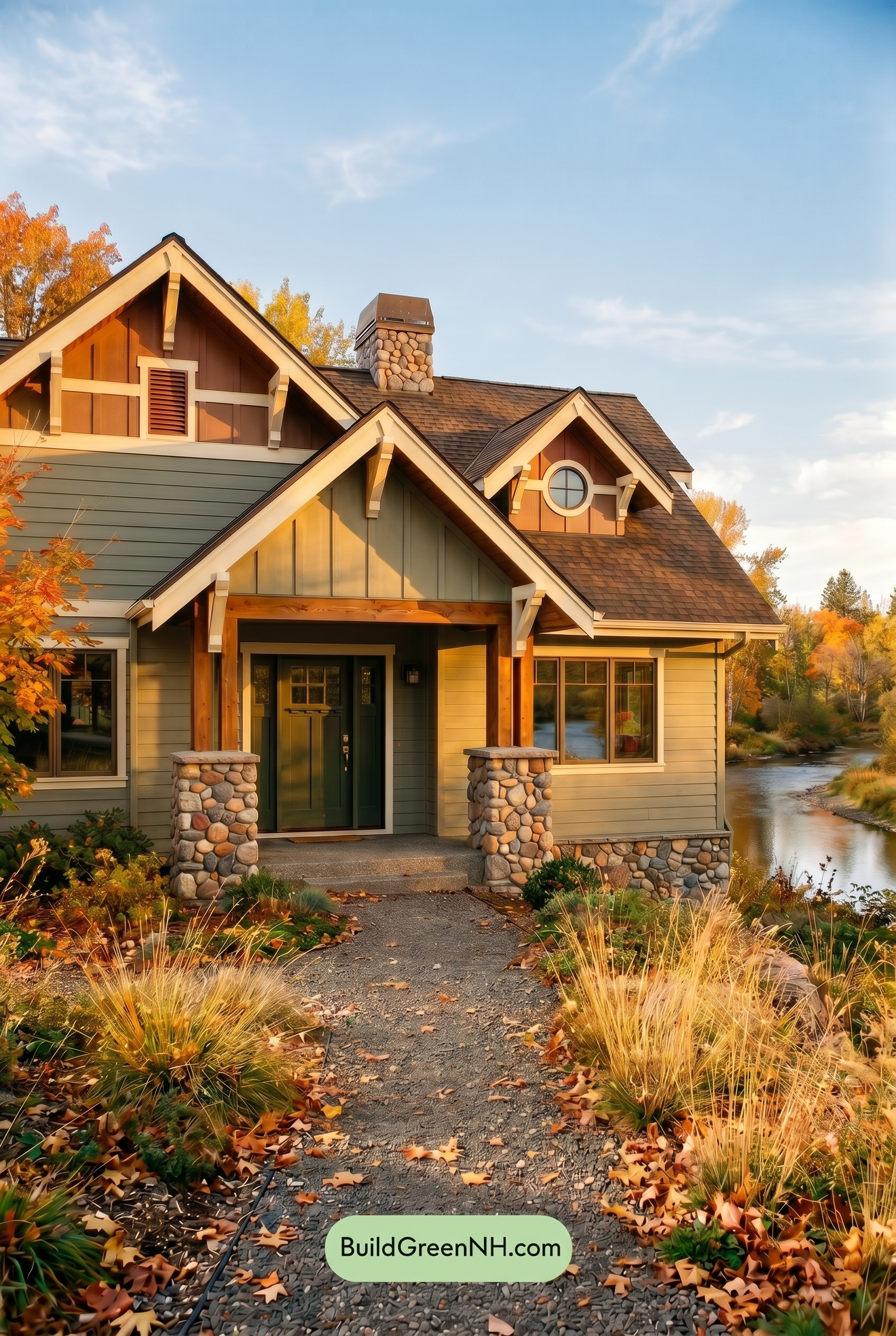 Single Story, 0 Beds, 0 Baths, 0 sq. ft., Sage Green Based Craftsman House Exterior Color Scheme: Riverstone Morning Ease - Golden Hour