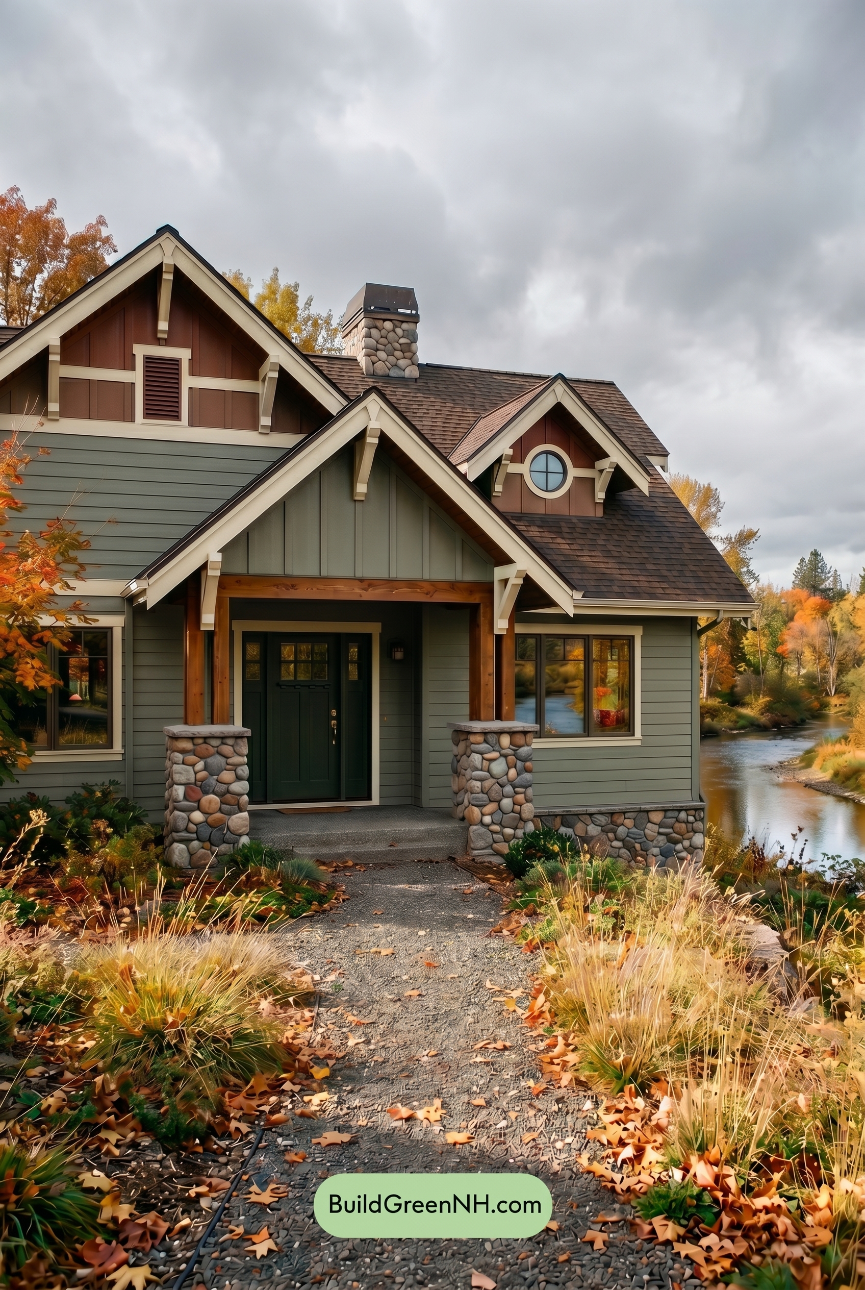 Single Story, 0 Beds, 0 Baths, 0 sq. ft., Sage Green Based Craftsman House Exterior Color Scheme: Riverstone Morning Ease - Overcast