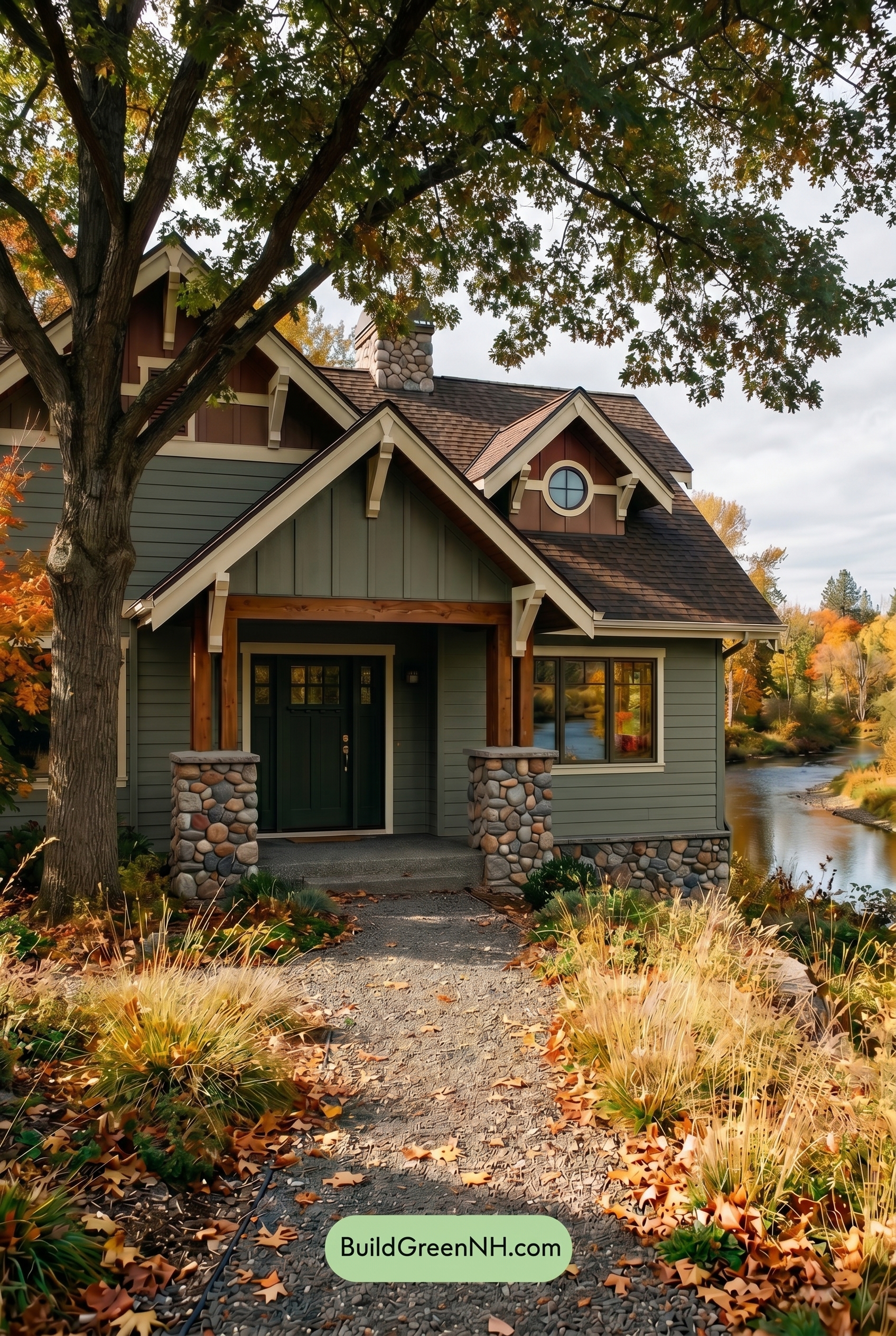 Single Story, 0 Beds, 0 Baths, 0 sq. ft., Sage Green Based Craftsman House Exterior Color Scheme: Riverstone Morning Ease - Shade