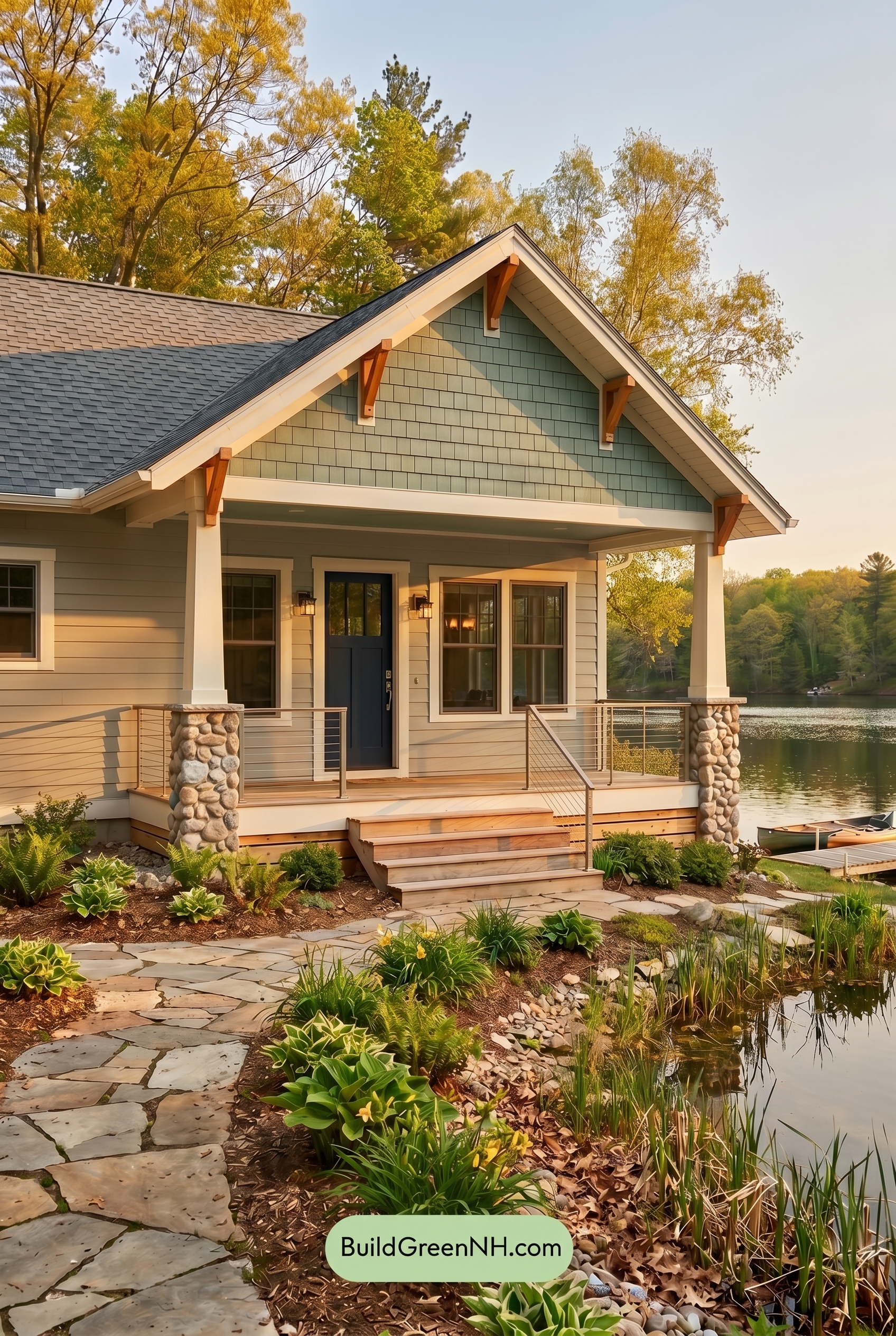Single Story, 0 Beds, 0 Baths, 0 sq. ft., Sage Green Based Craftsman House Exterior Color Scheme: Shoreline Calm - Golden Hour
