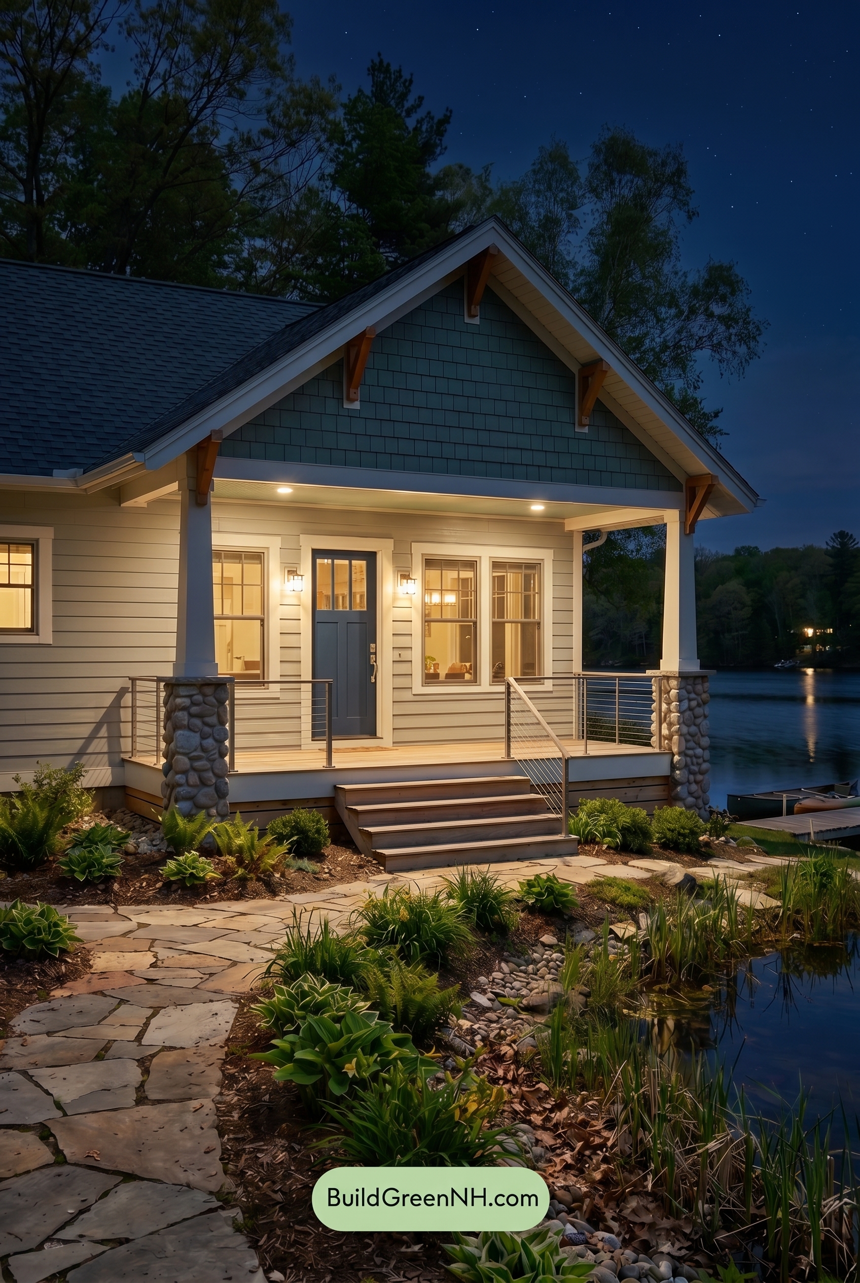 Single Story, 0 Beds, 0 Baths, 0 sq. ft., Sage Green Based Craftsman House Exterior Color Scheme: Shoreline Calm - Nighttime