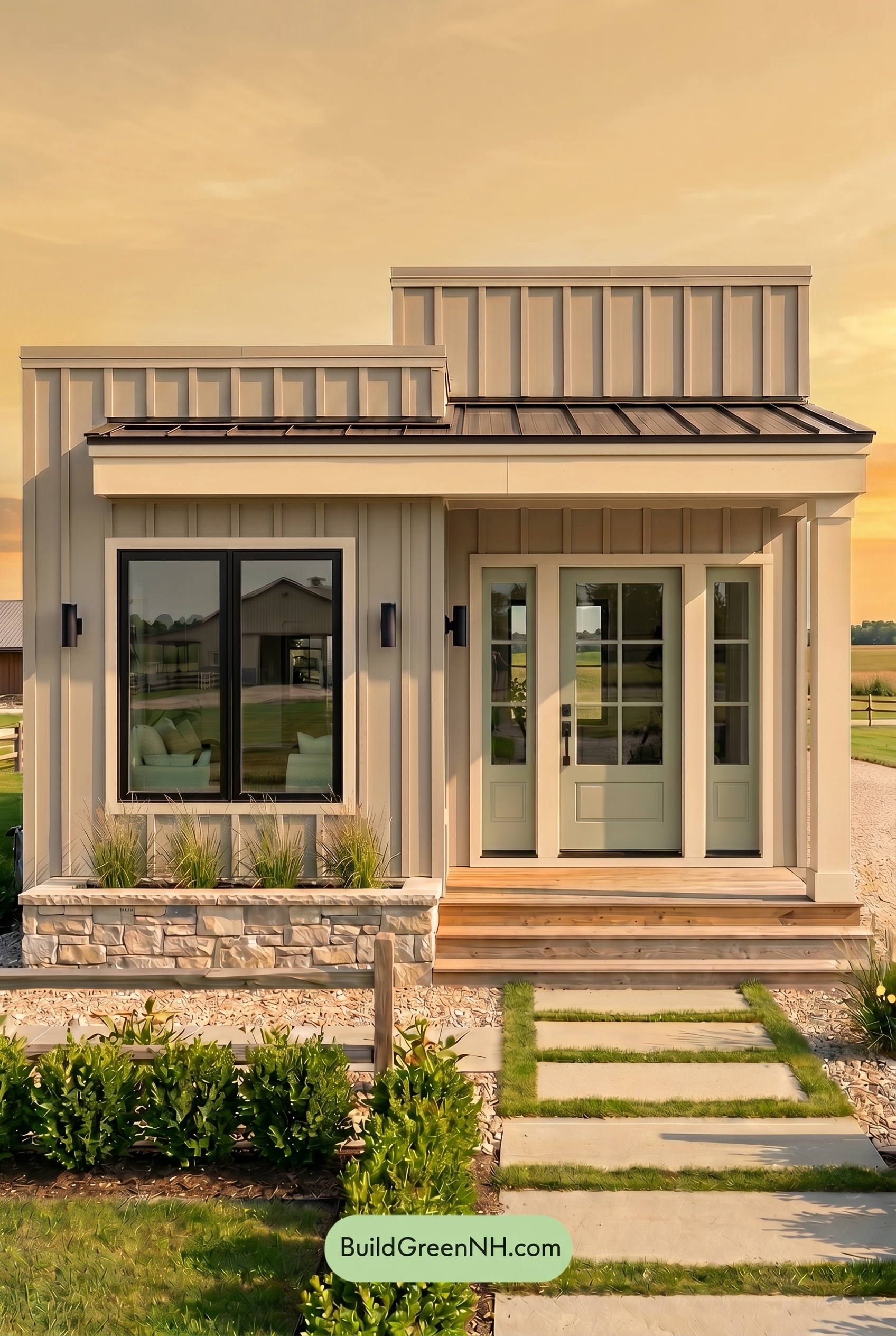 Small Modern Light Grey Exterior Color Scheme: Ash Grey Sage - Golden Hour