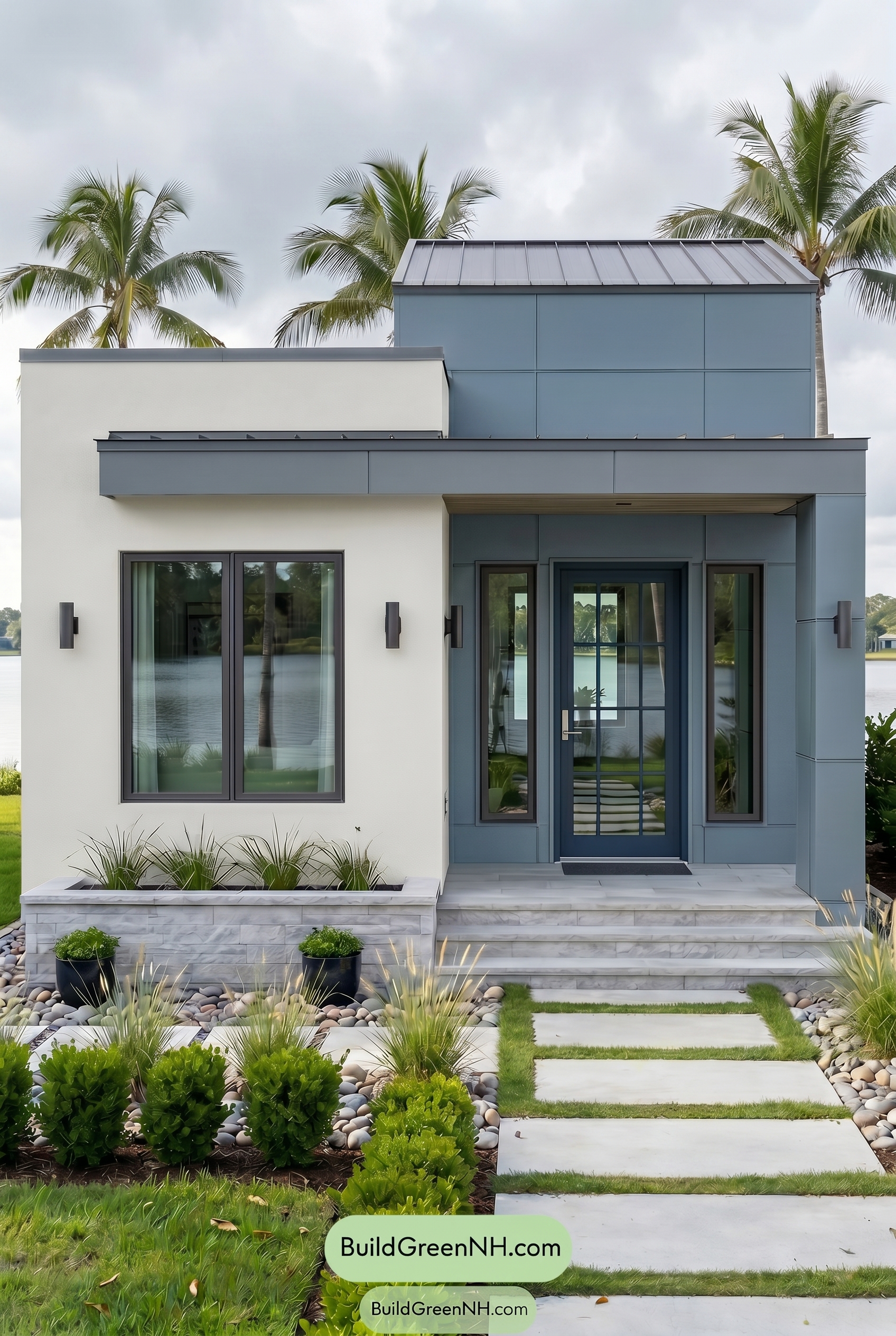 Small Modern Light Grey Exterior Color Scheme: Cool Grey Stillness - Overcast