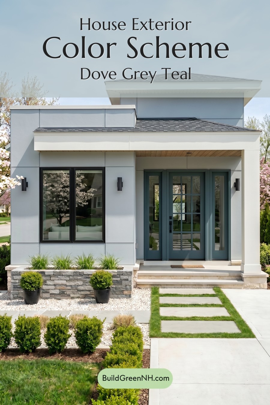 Small Modern Light Grey Exterior Color Scheme: Dove Grey Teal
