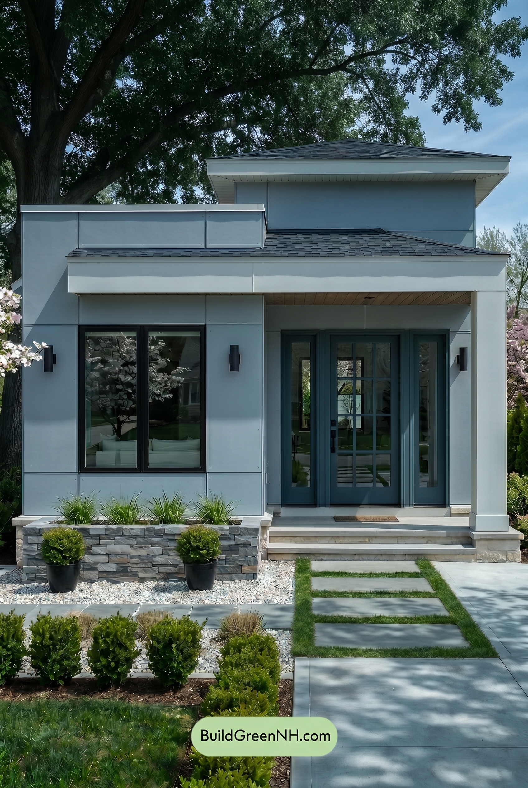 Small Modern Light Grey Exterior Color Scheme: Dove Grey Teal - Shade