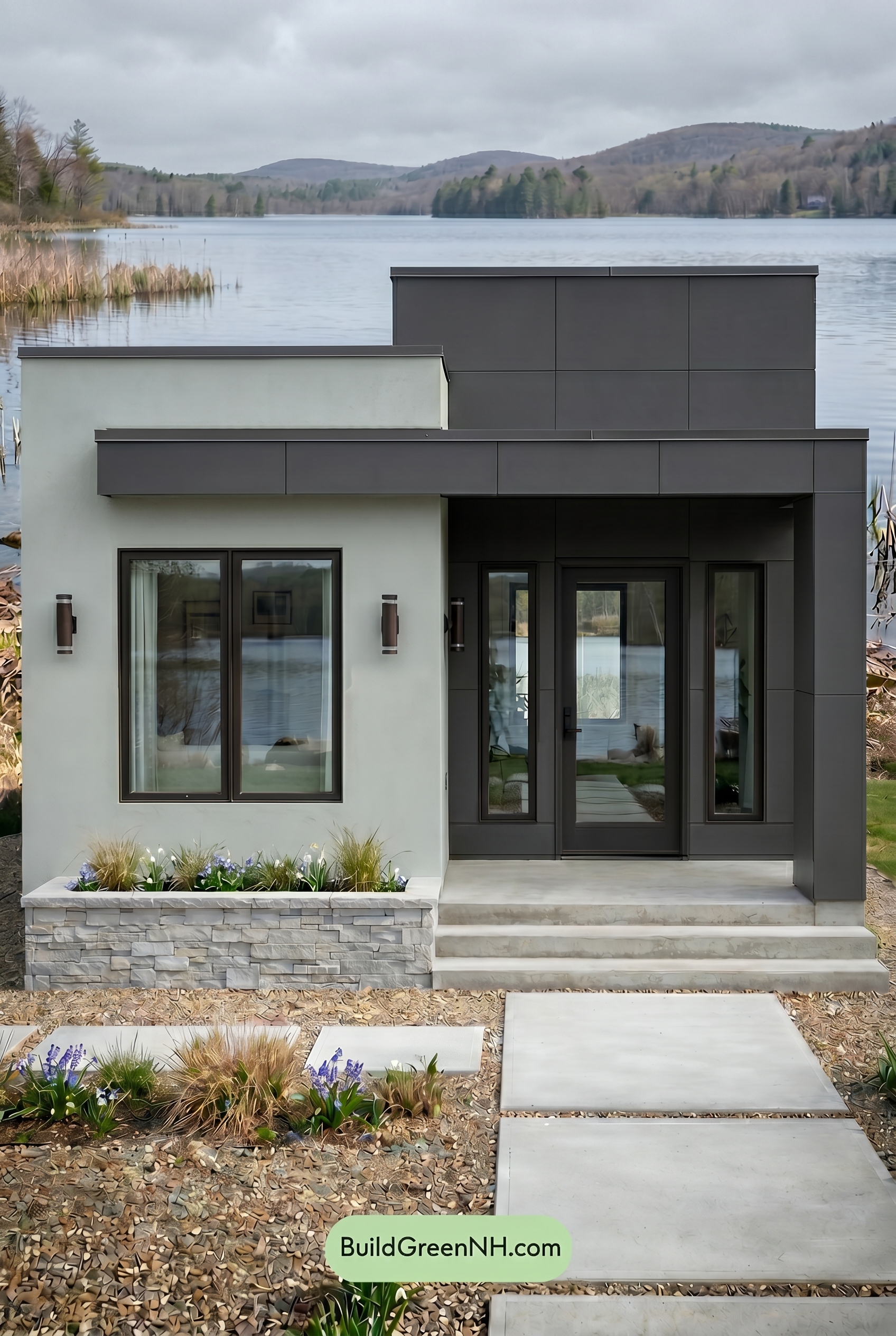 Small Modern Light Grey Exterior Color Scheme: Misty Stone Balance - Overcast