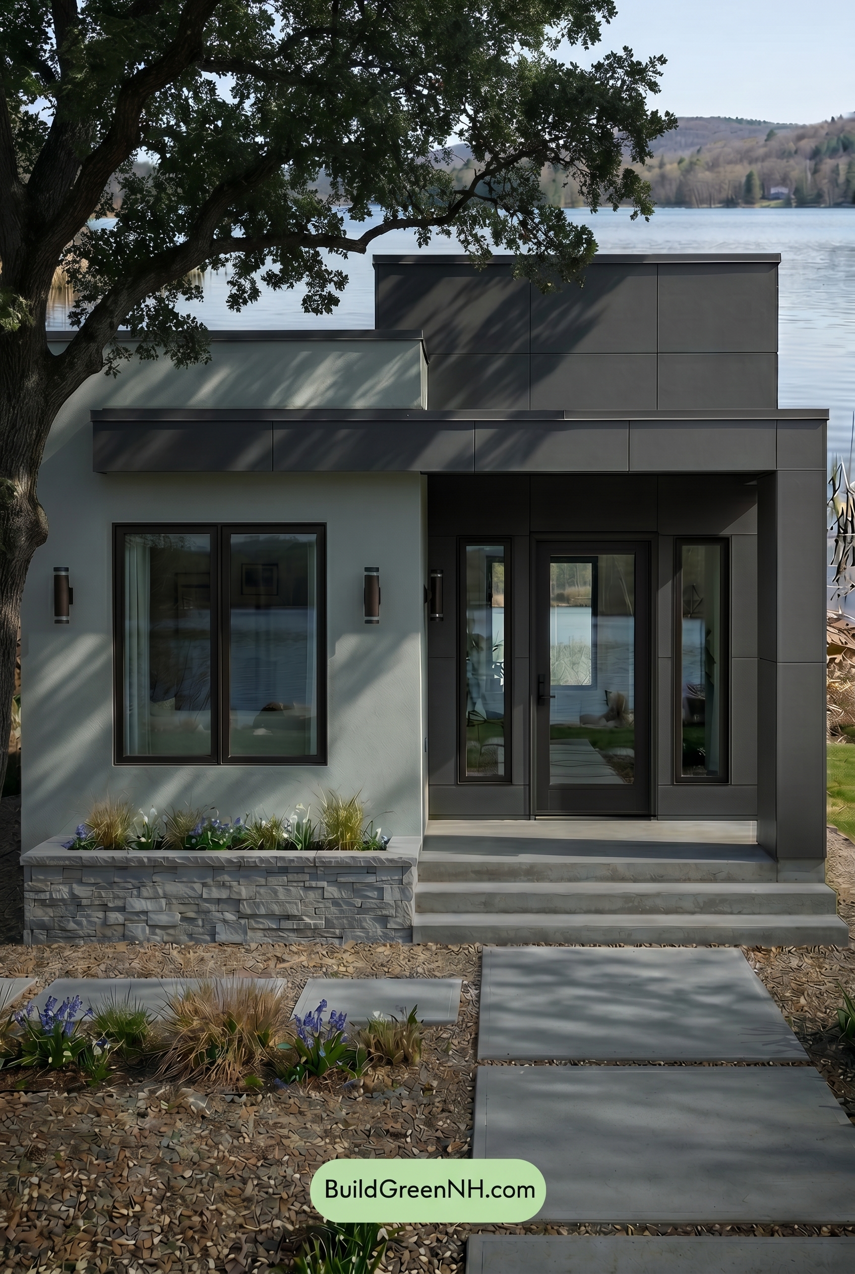 Small Modern Light Grey Exterior Color Scheme: Misty Stone Balance - Shade