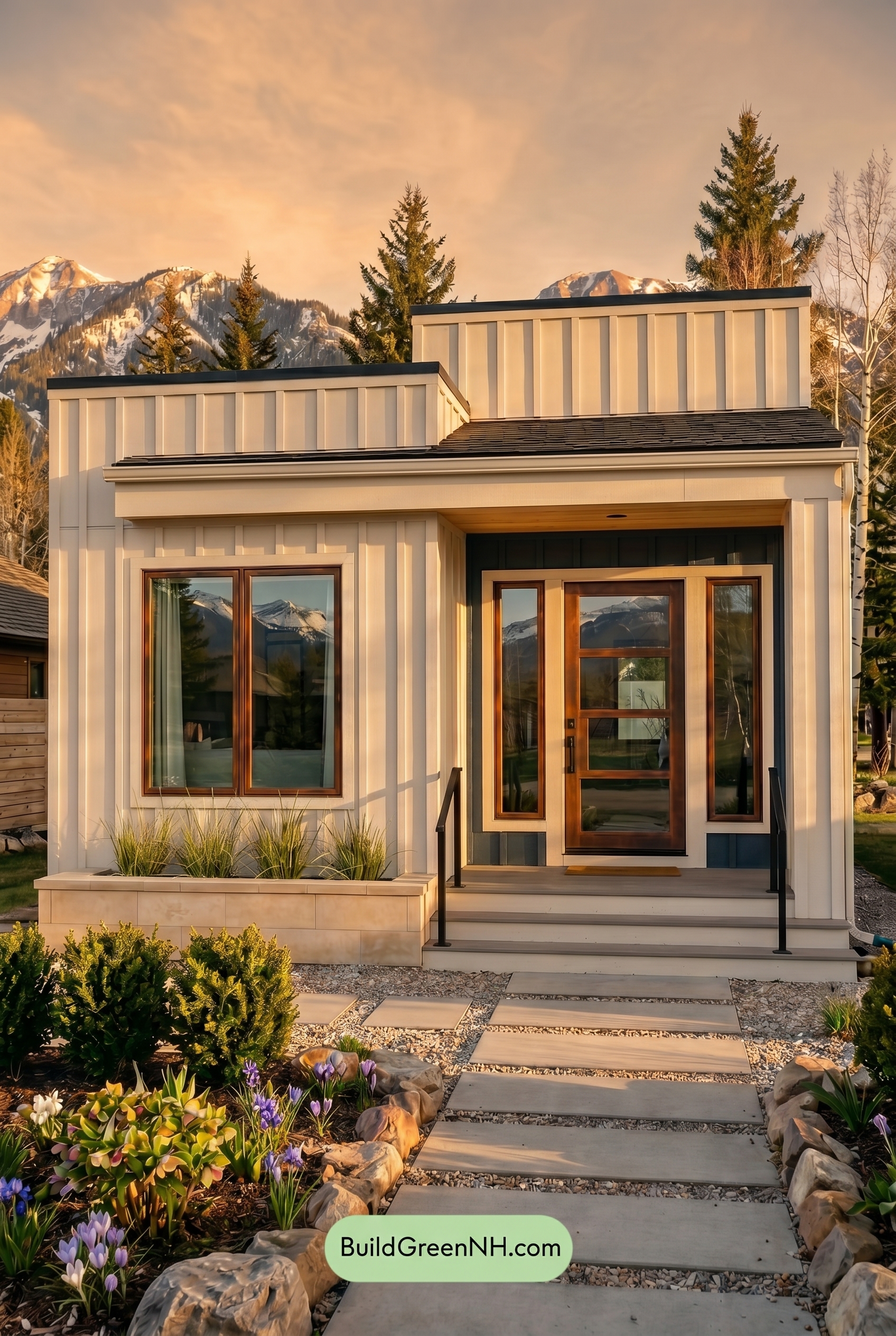 Small Modern Light Grey Exterior Color Scheme: Pale Grey Ridge - Golden Hour