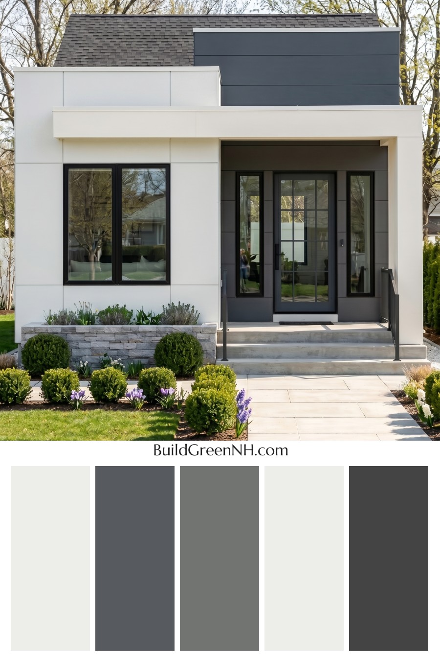 Small Modern Light Grey Exterior Color Scheme: Quiet Pale Contrast