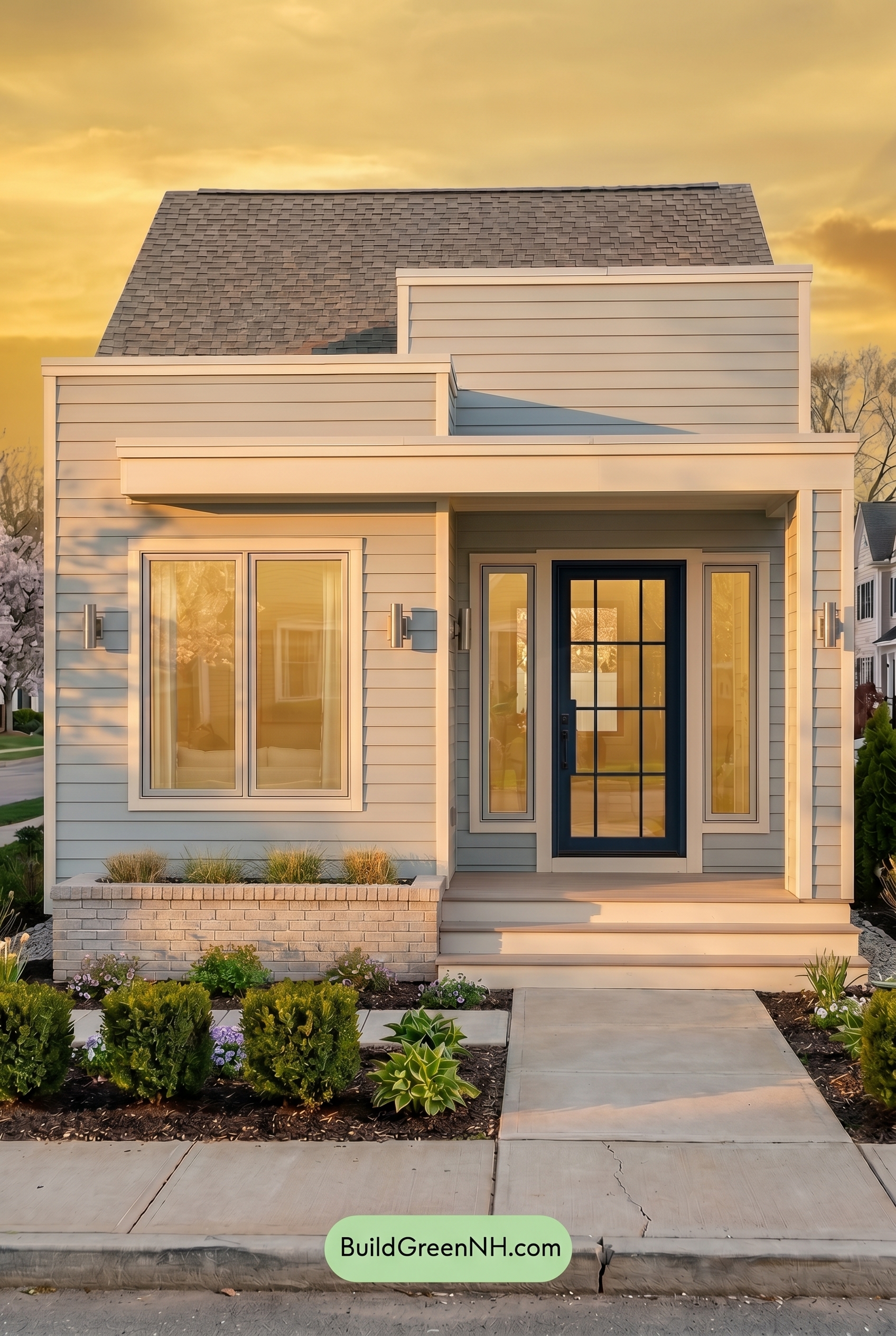 Small Modern Light Grey Exterior Color Scheme: Silver Grey Navy - Golden Hour