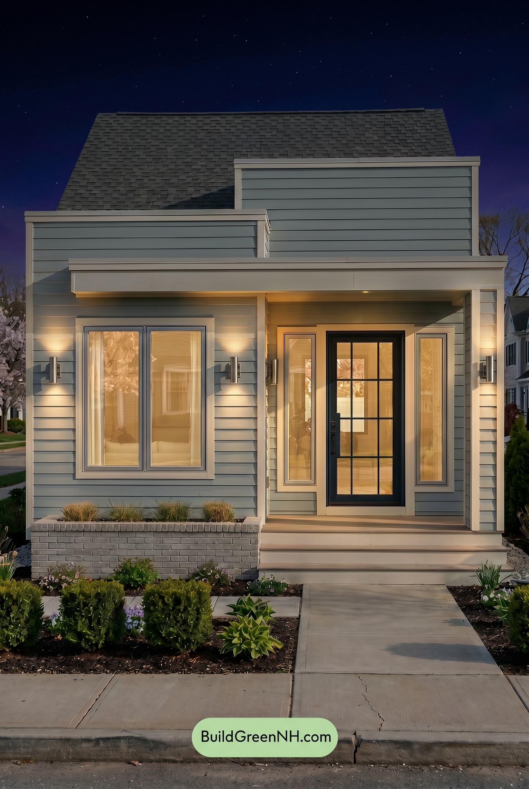 Small Modern Light Grey Exterior Color Scheme: Silver Grey Navy - Nighttime