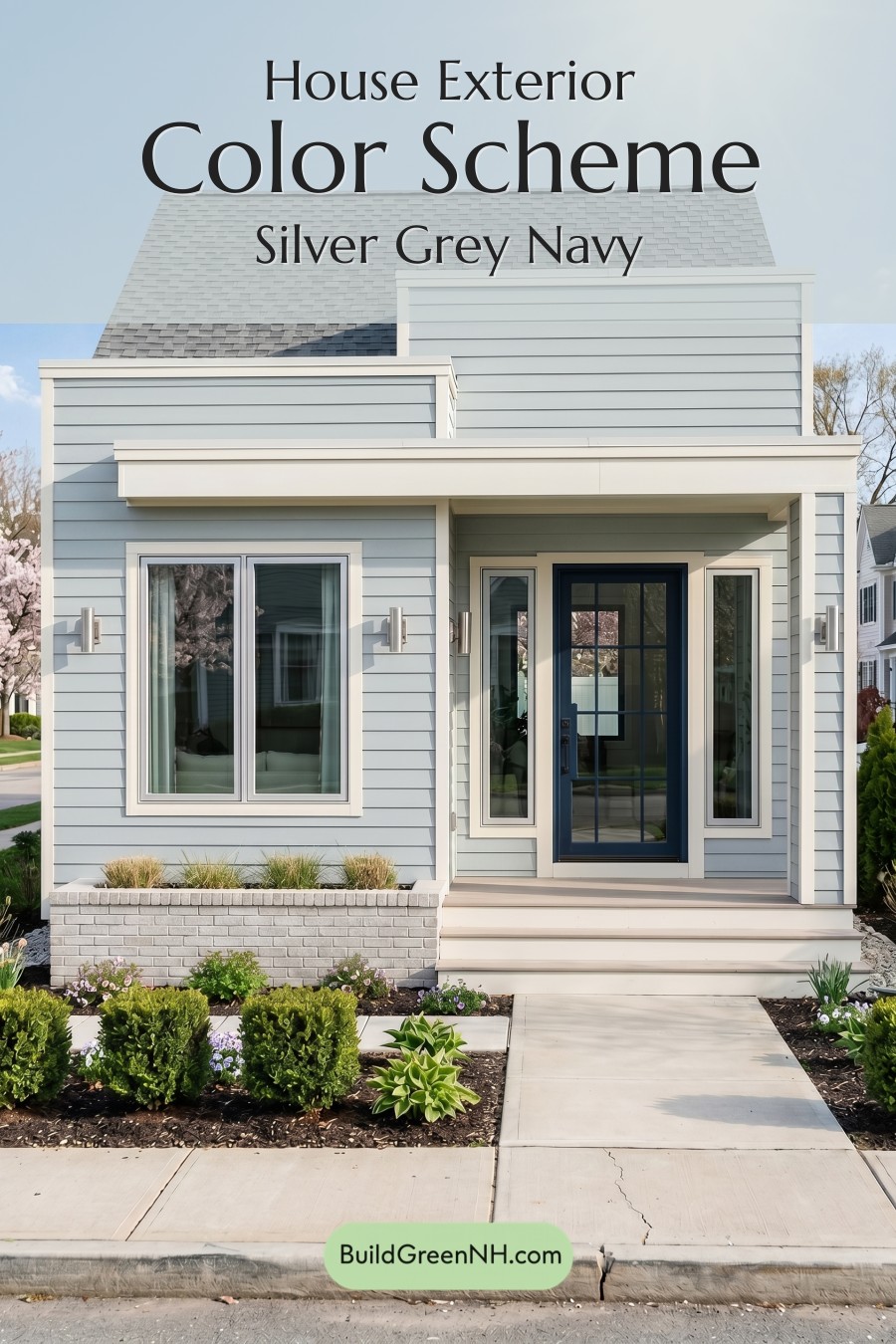 Small Modern Light Grey Exterior Color Scheme: Silver Grey Navy