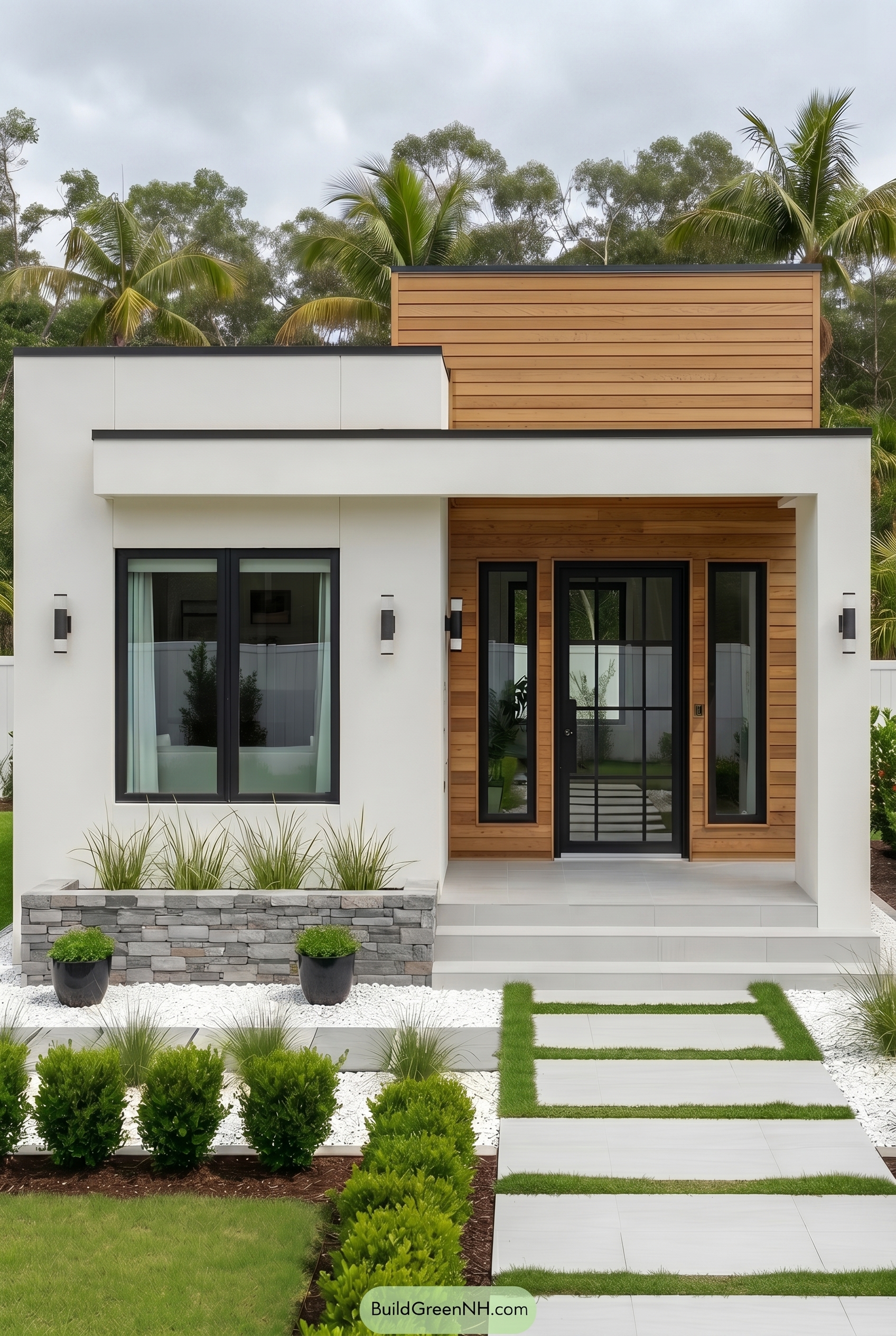 Small Modern Light Grey Exterior Color Scheme: Snug Small Light Grey House - Overcast