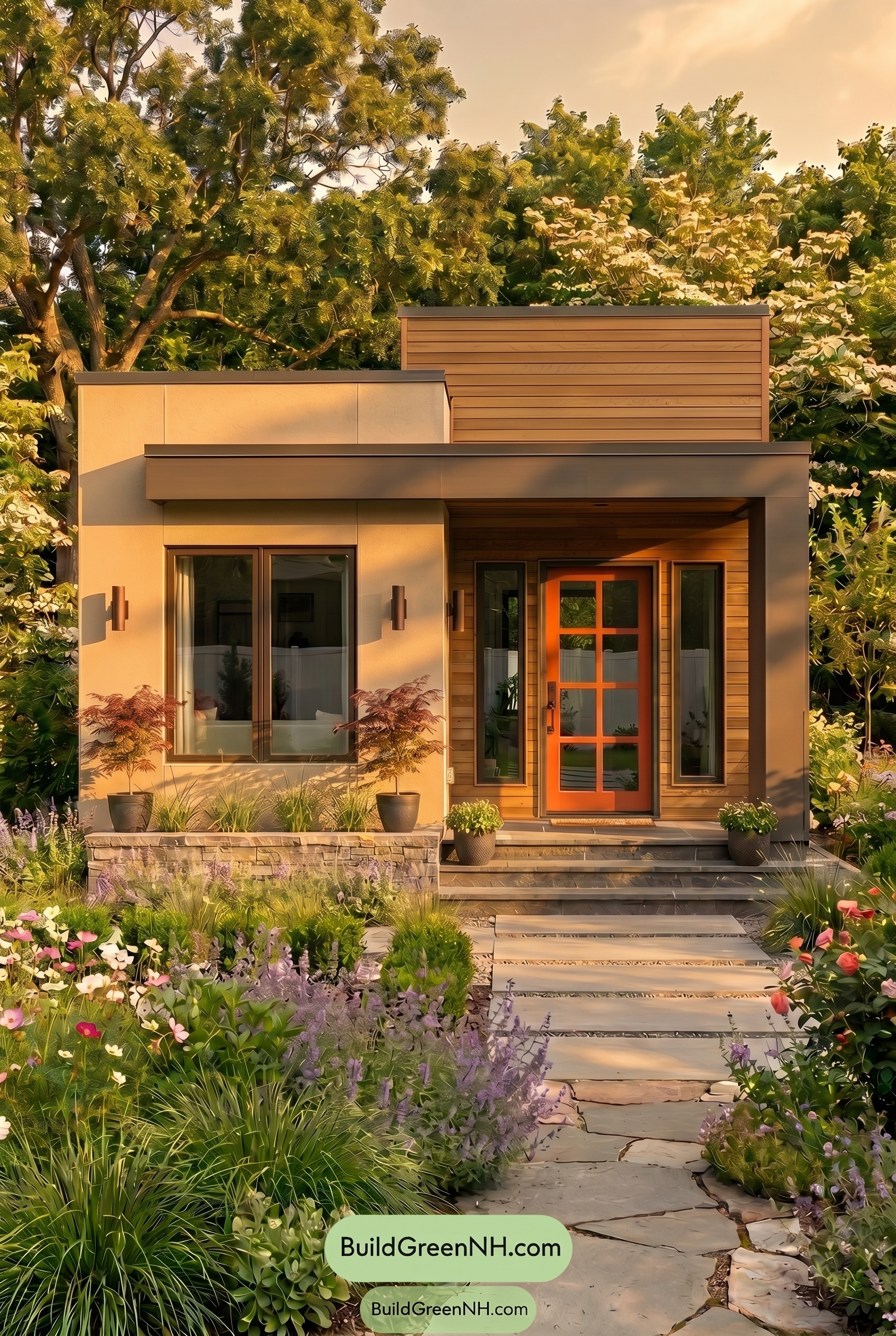 Small Modern Light Grey Exterior Color Scheme: Warm Grey Ember - Golden Hour