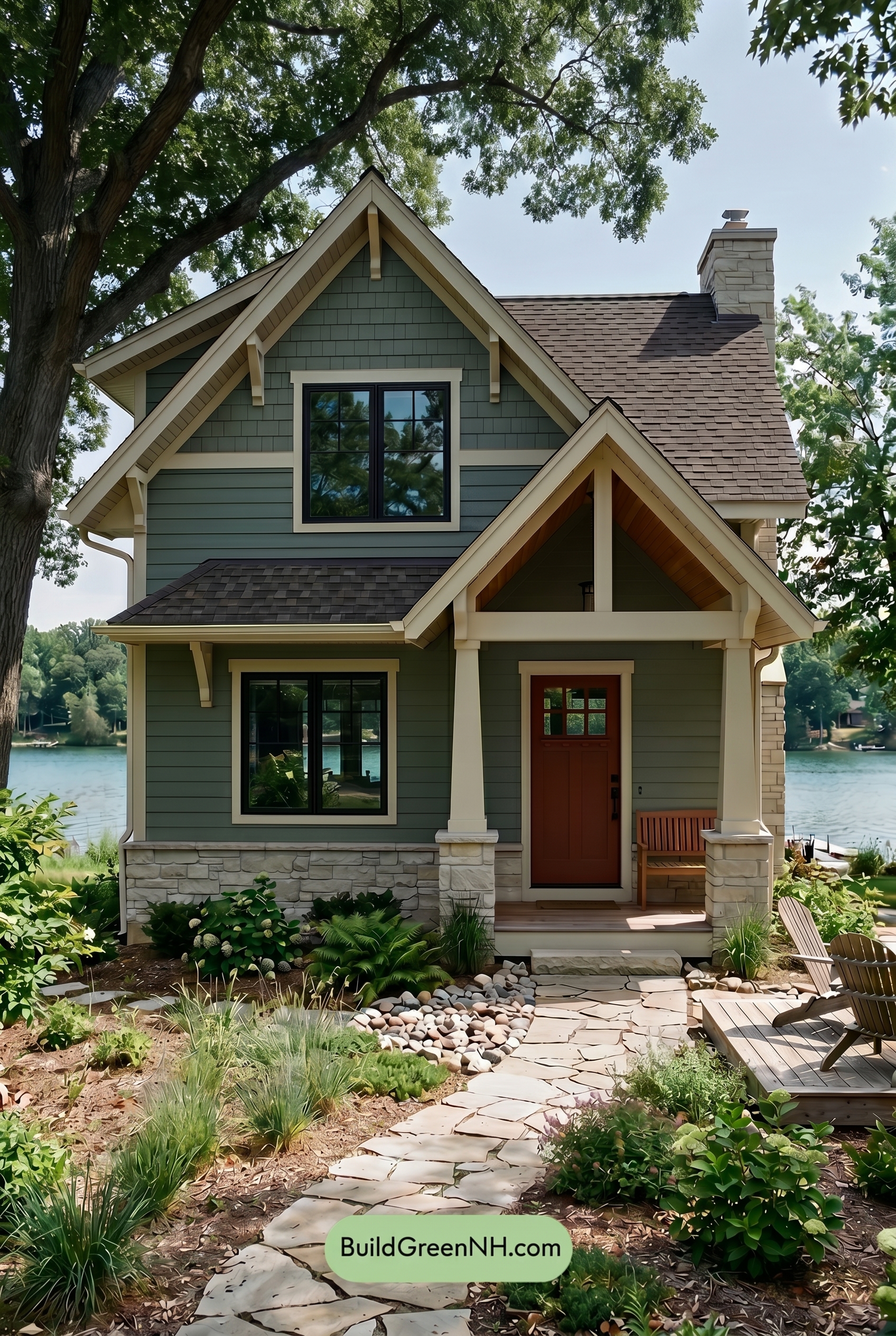 : Soft Green with Warm White and Burnt Red Welcome - Shade