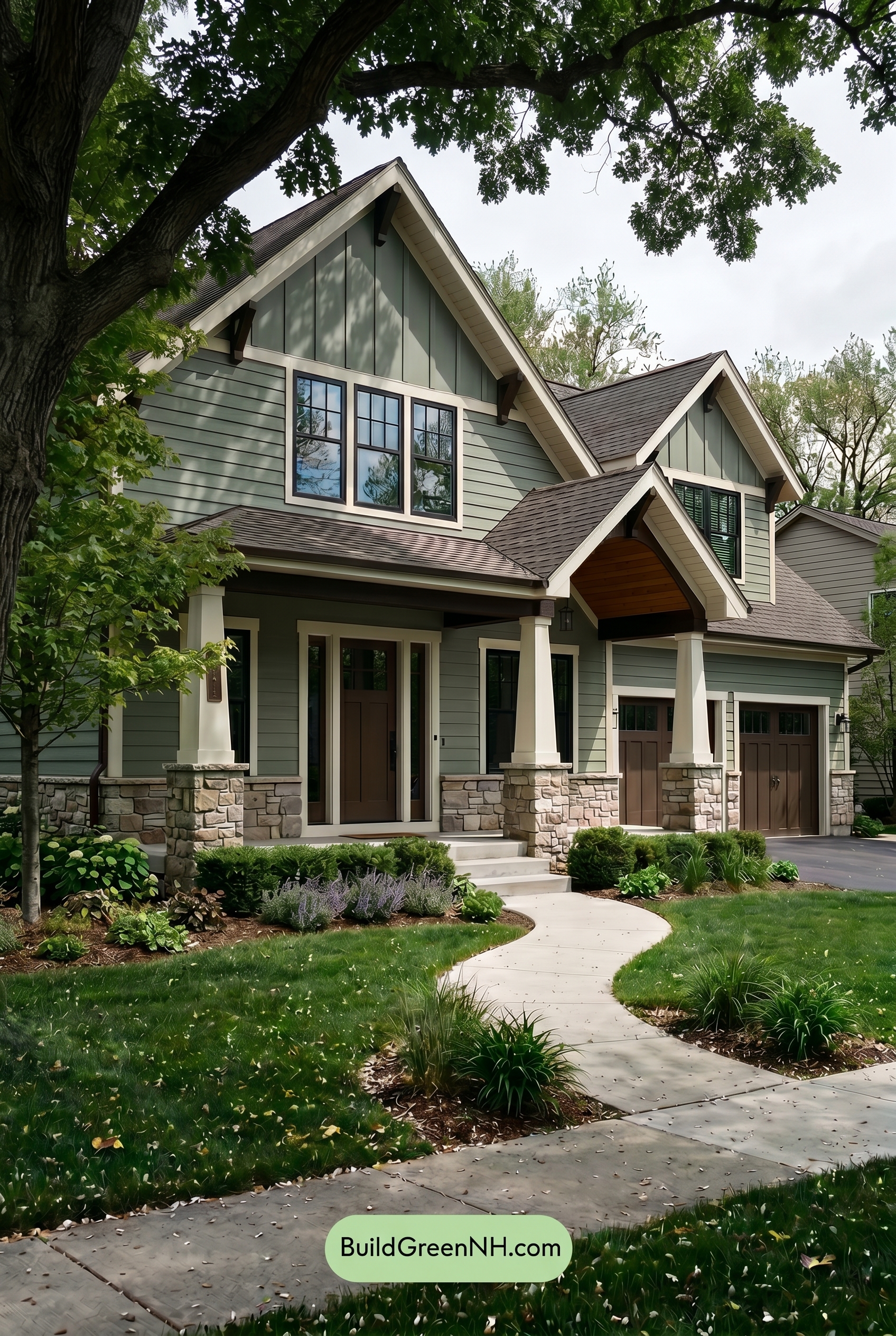 : Soft Sage Porchlight With Cream and Deep Brown - Shade