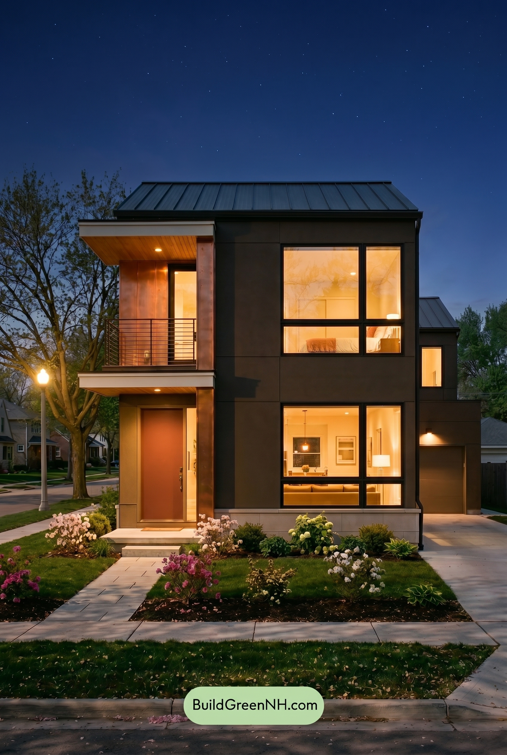Taupe House Exterior Color Scheme: Bronze Cream Calm - Nighttime