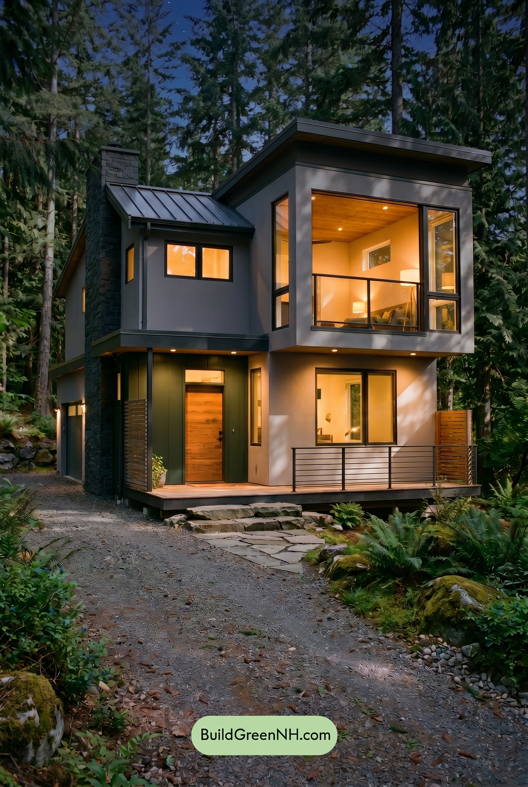 Taupe House Exterior Color Scheme: Cool Taupe Stillness - Nighttime