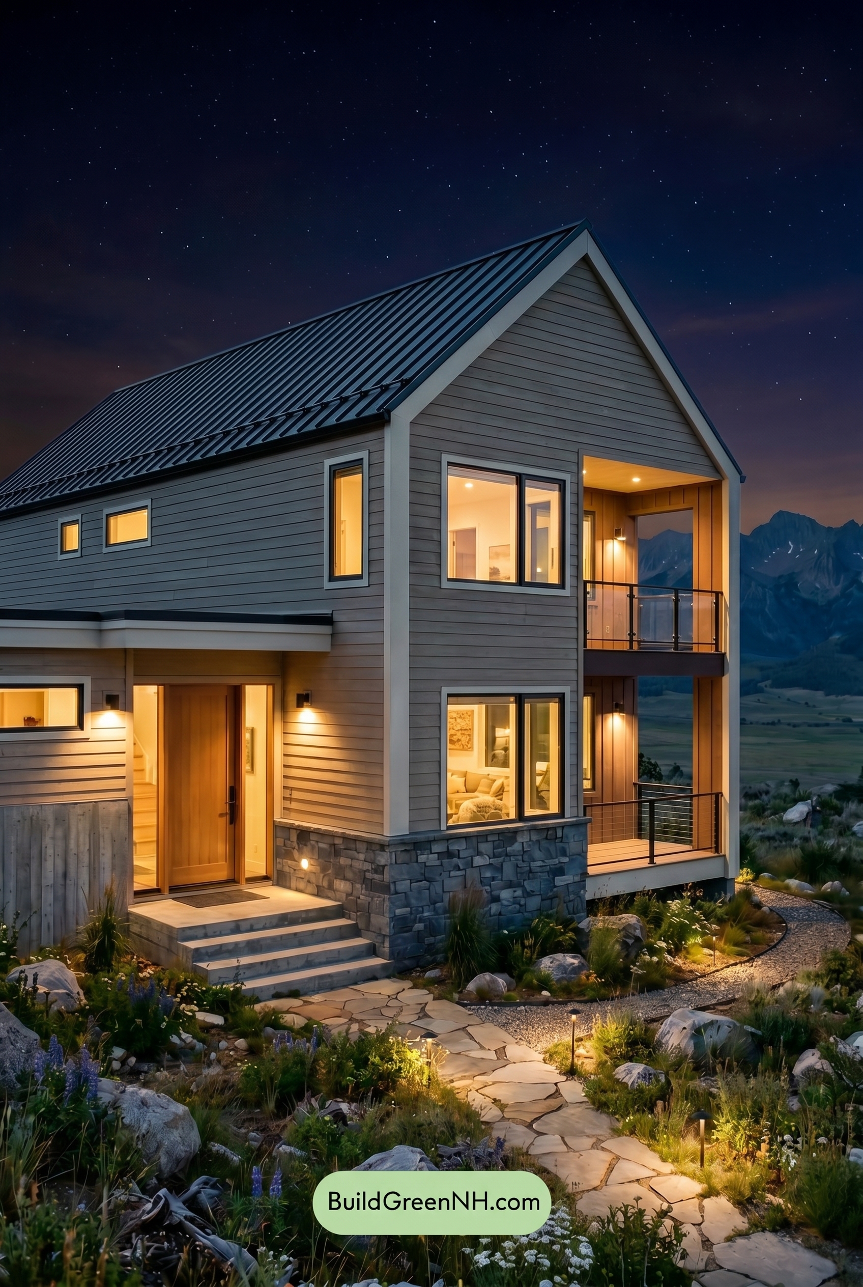 Taupe House Exterior Color Scheme: Dusty Taupe Summit - Nighttime