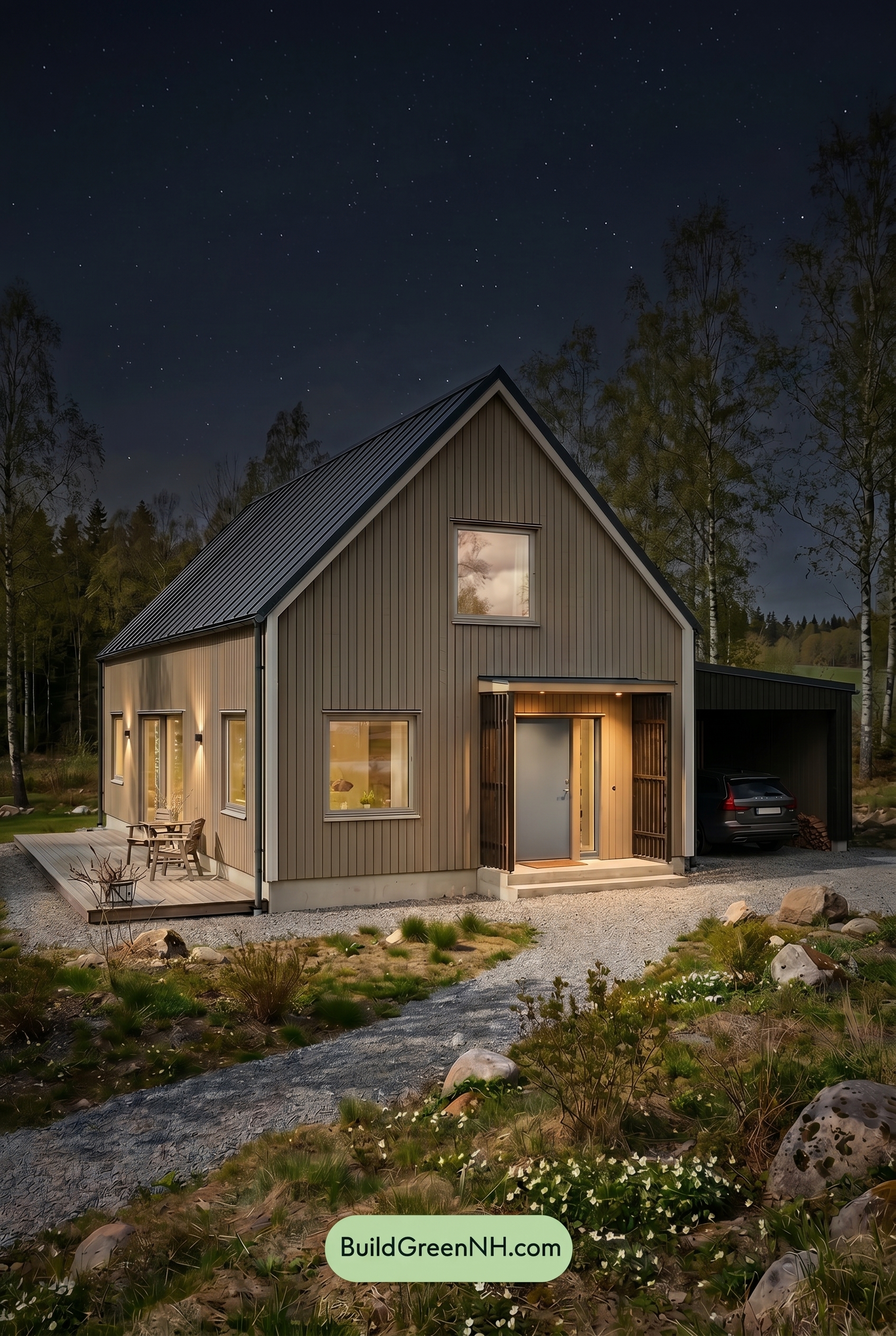 Taupe House Exterior Color Scheme: Pale Taupe North - Nighttime