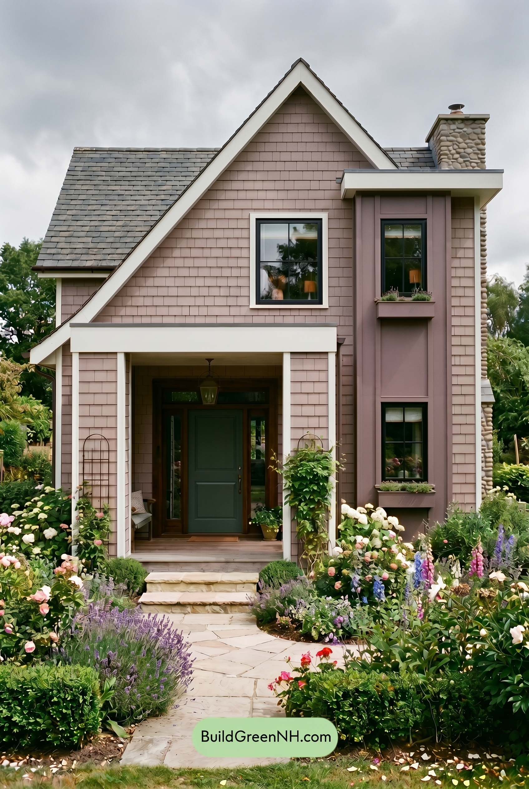 Taupe House Exterior Color Scheme: Rosy Taupe Garden - Overcast