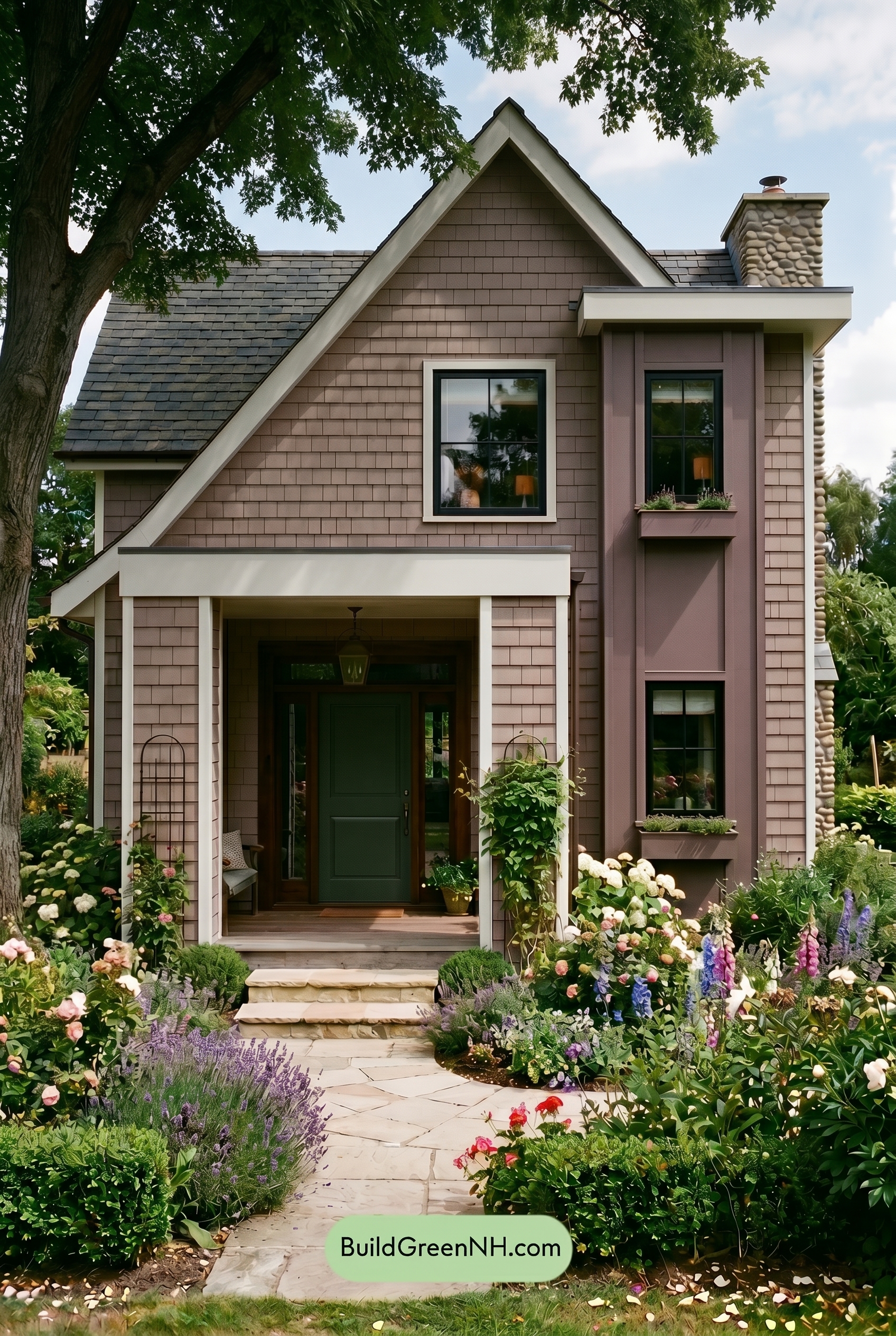 Taupe House Exterior Color Scheme: Rosy Taupe Garden - Shade
