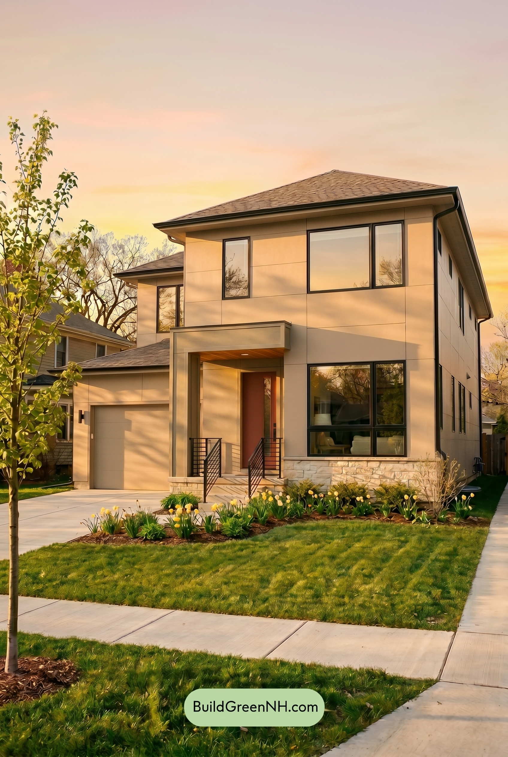 Taupe House Exterior Color Scheme: Warm Taupe Welcome - Golden Hour