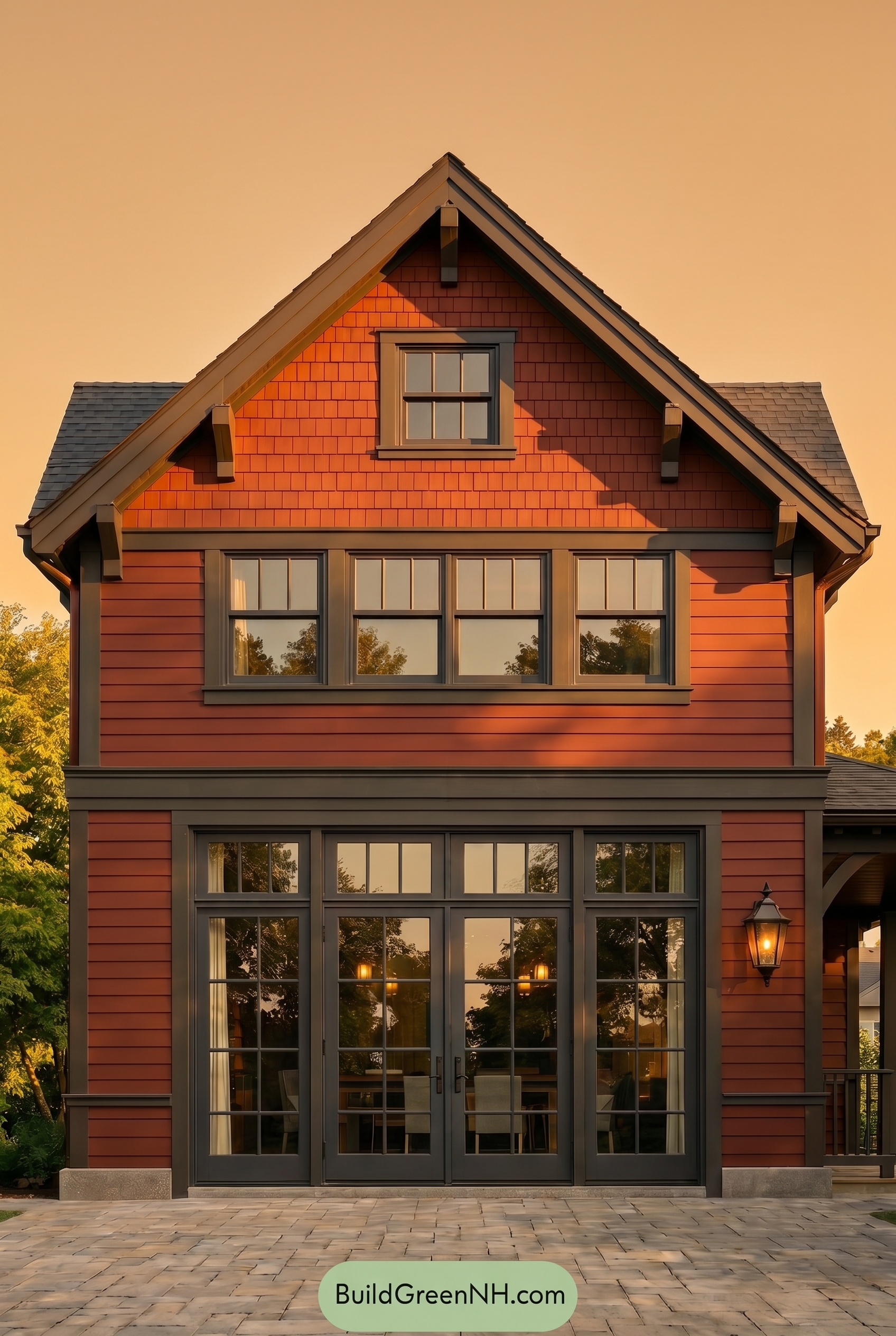 Traditional Red House Exterior Color Scheme: Red Carriage Loft - Golden Hour