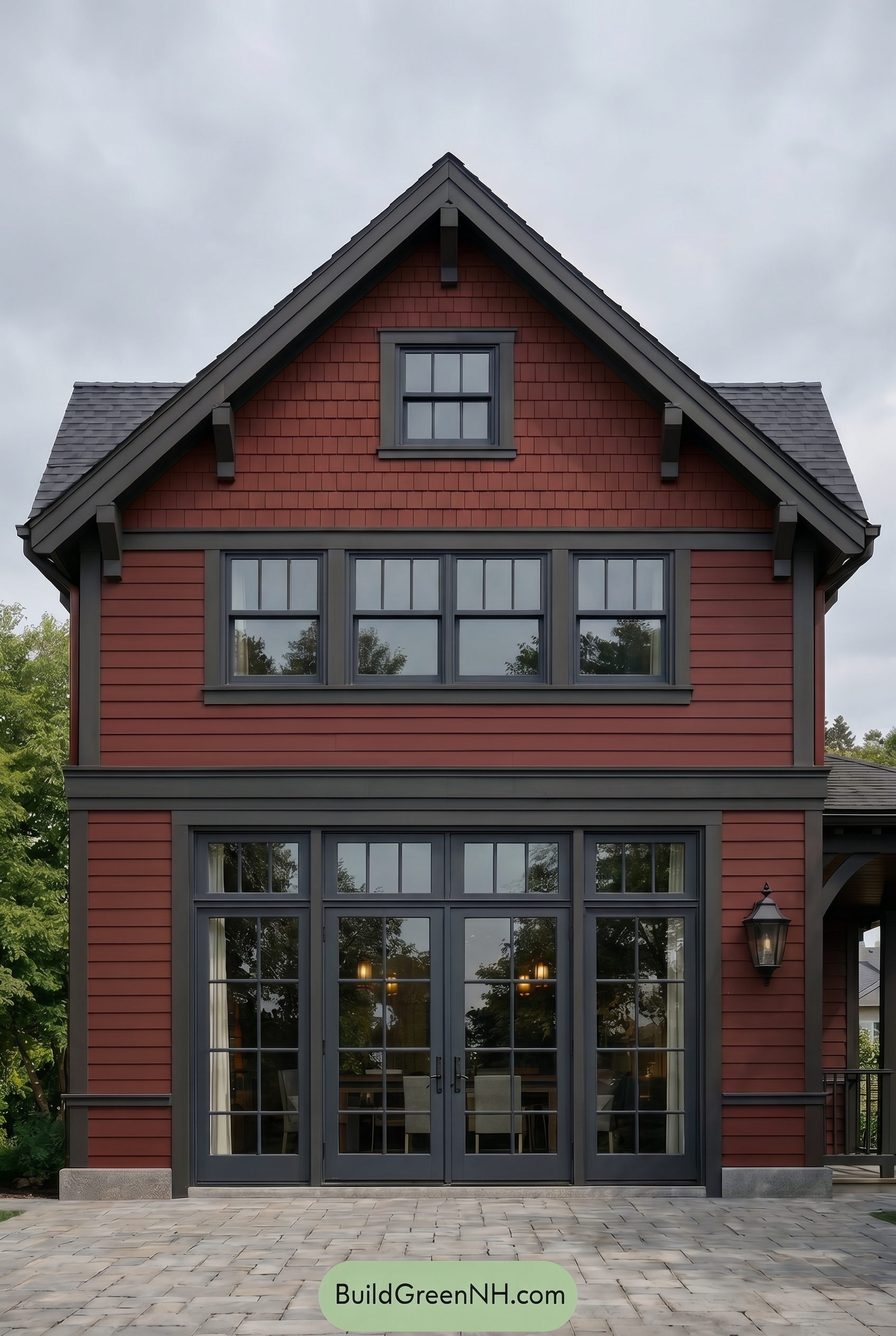 Traditional Red House Exterior Color Scheme: Red Carriage Loft - Overcast