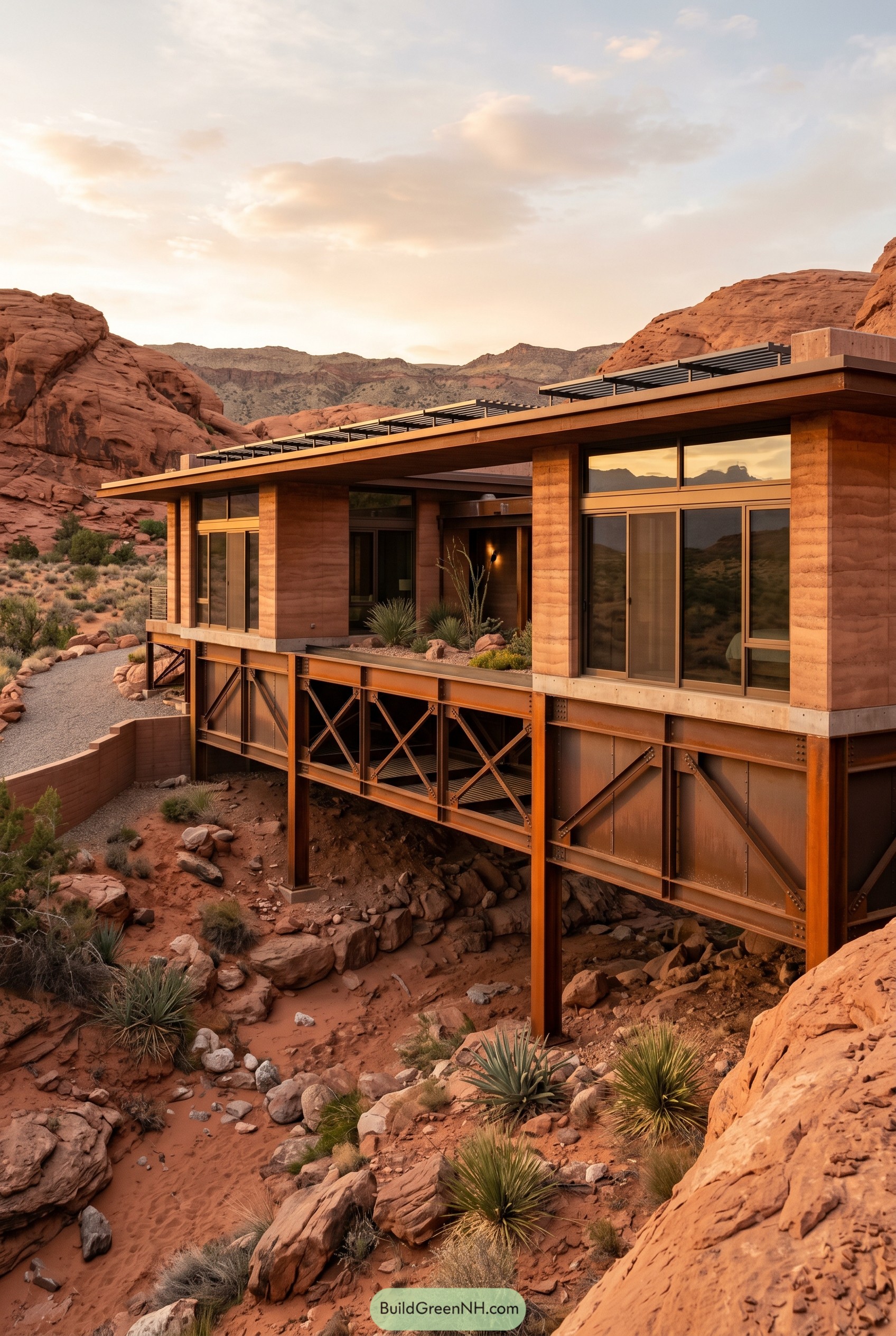 Modern desert house on exposed steel frame