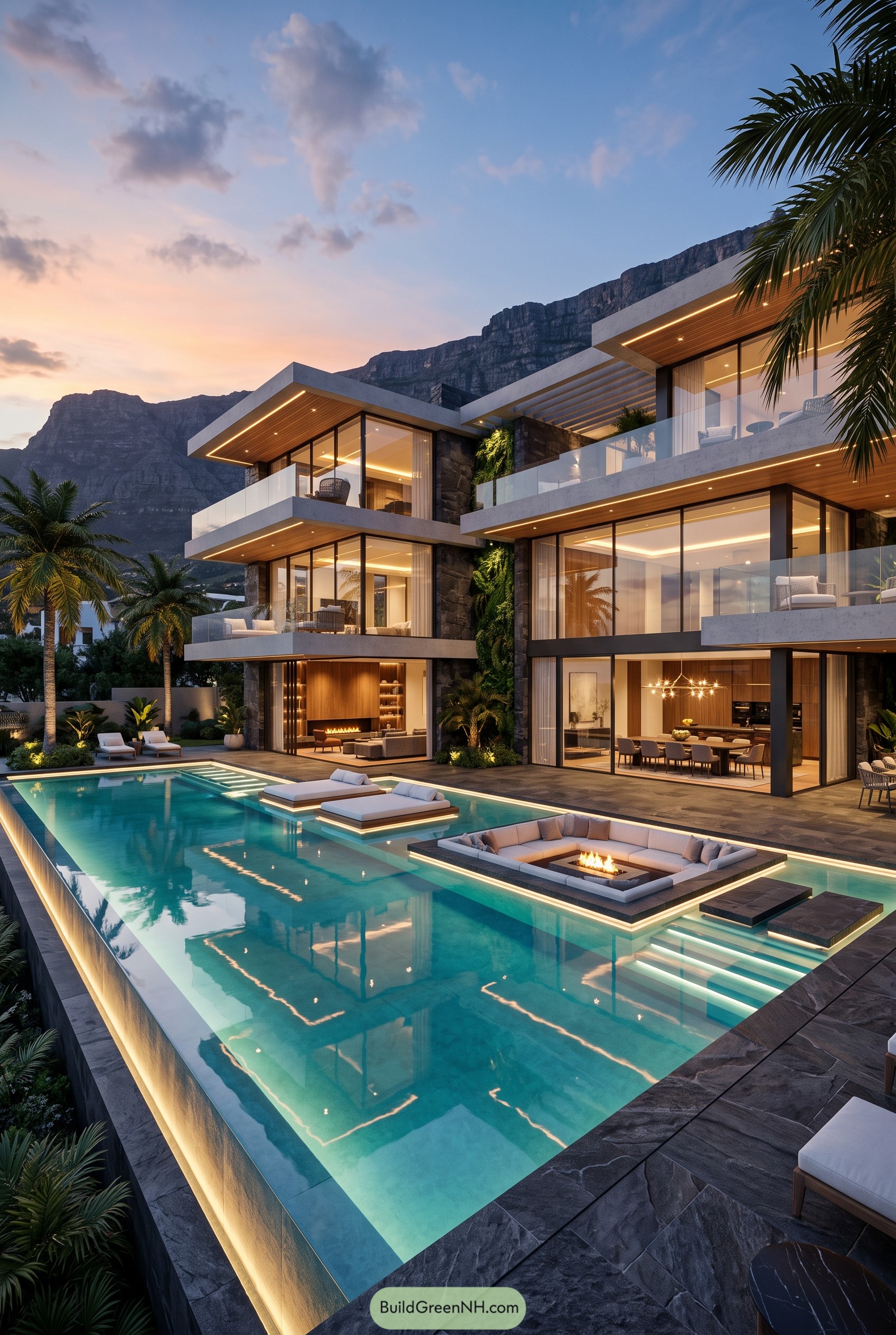 Modern terraced villa with infinity pool