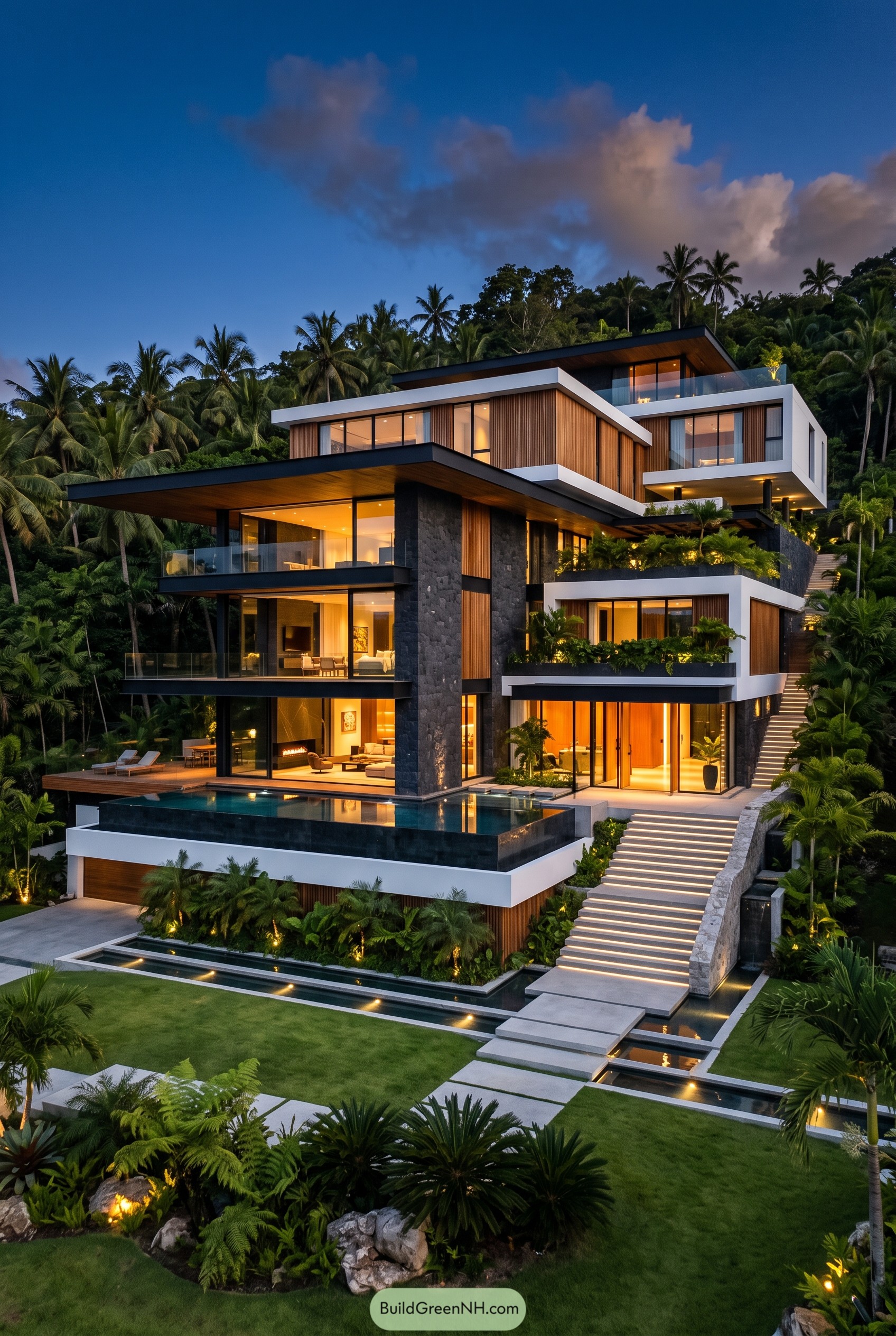 Modern hillside villa with pool and terraces