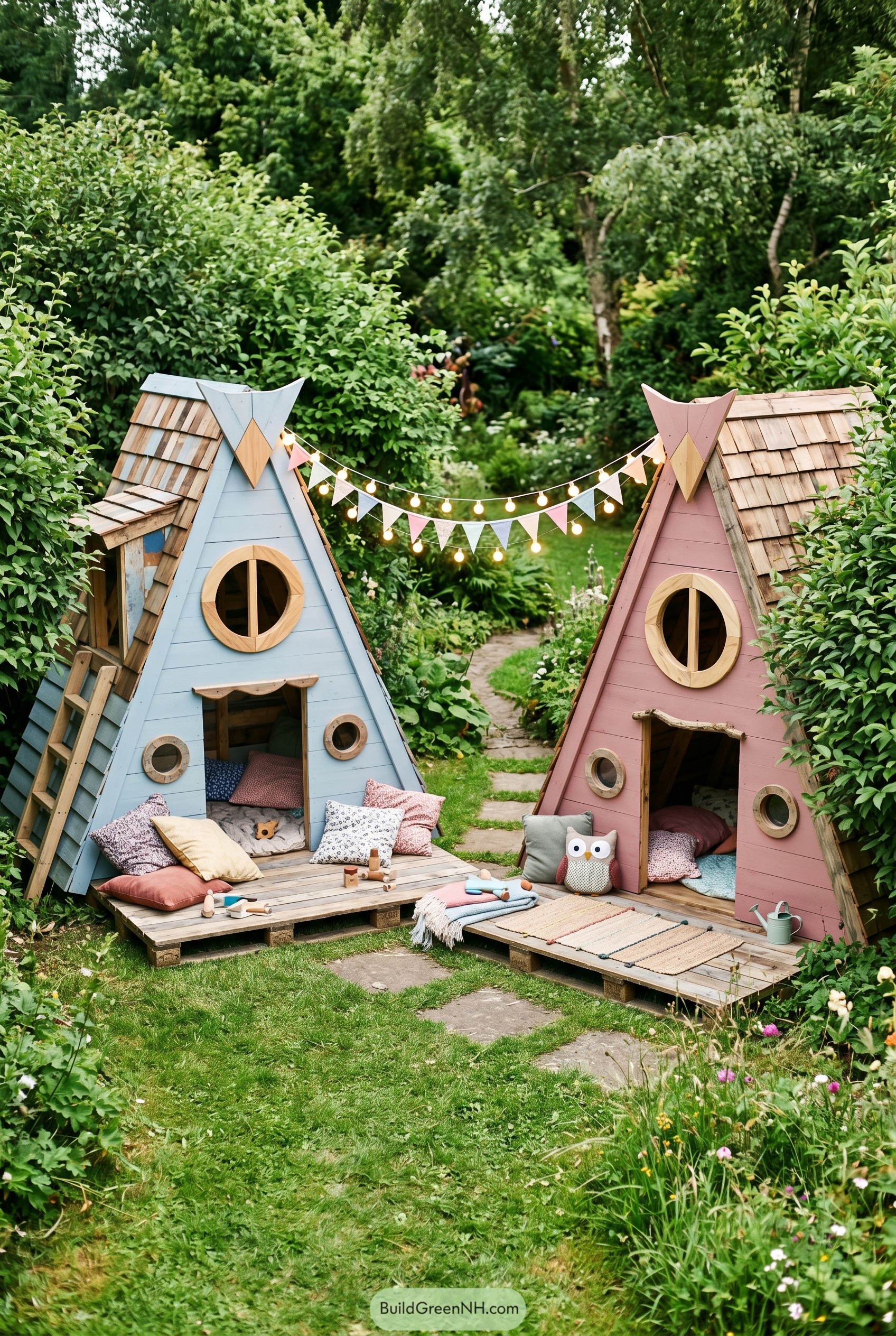Pastel twin A frame garden playhouses