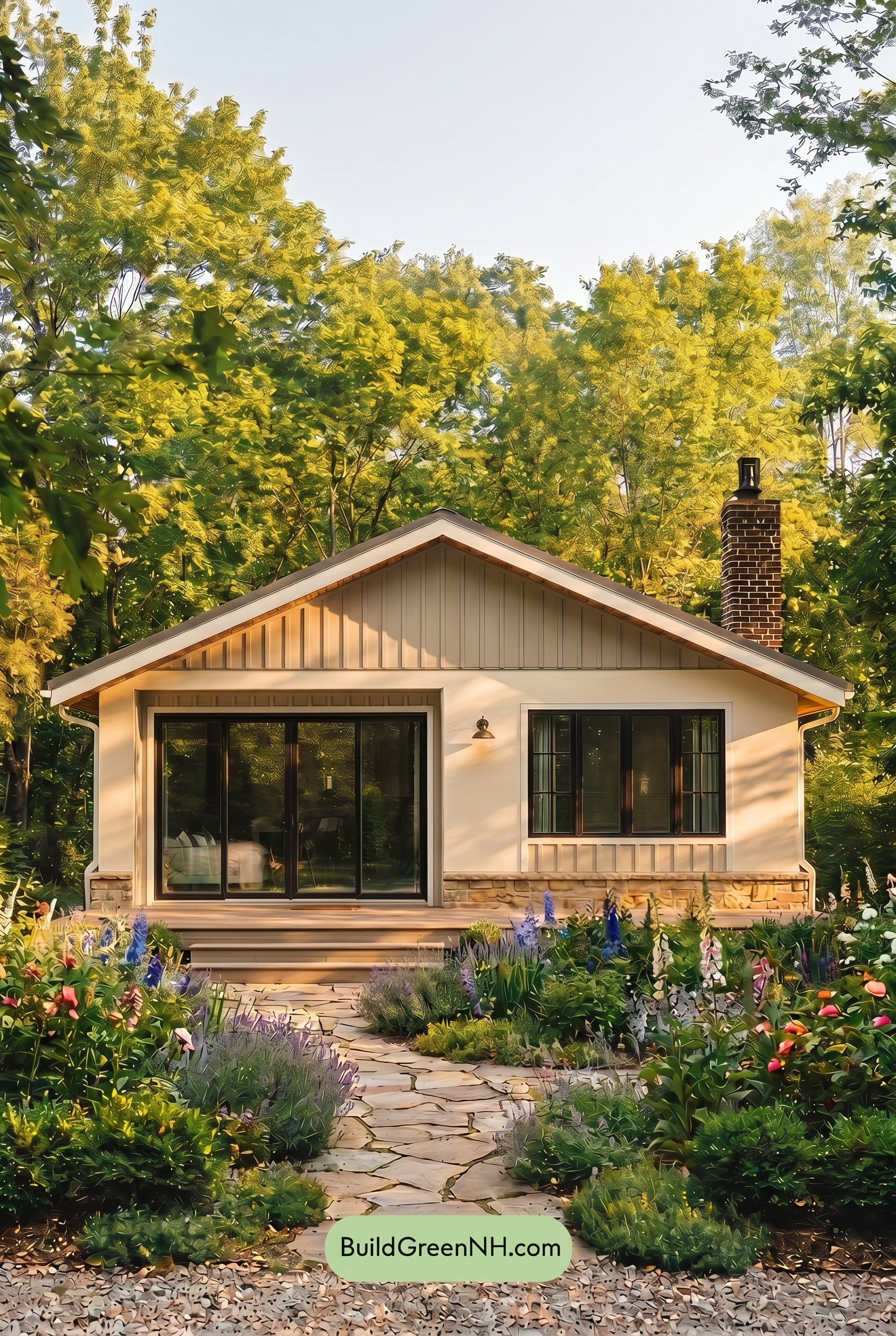 Warm White House Exterior Color Scheme: Cream Stone Glow - Golden Hour