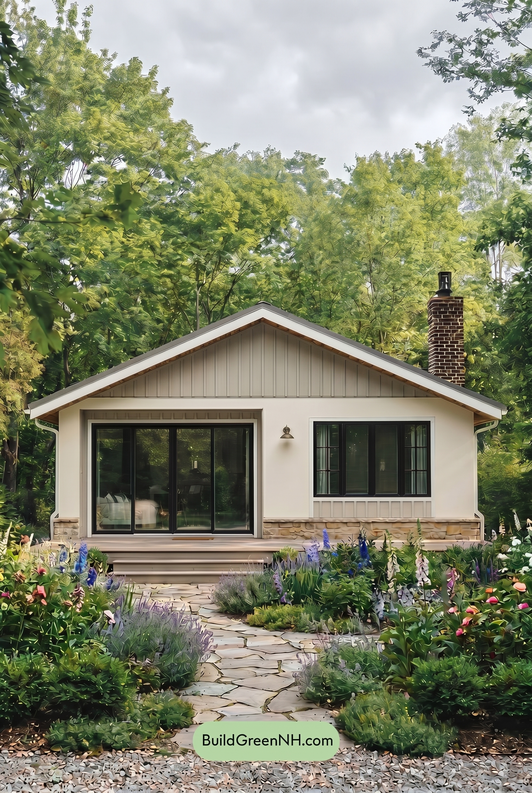 Warm White House Exterior Color Scheme: Cream Stone Glow - Overcast